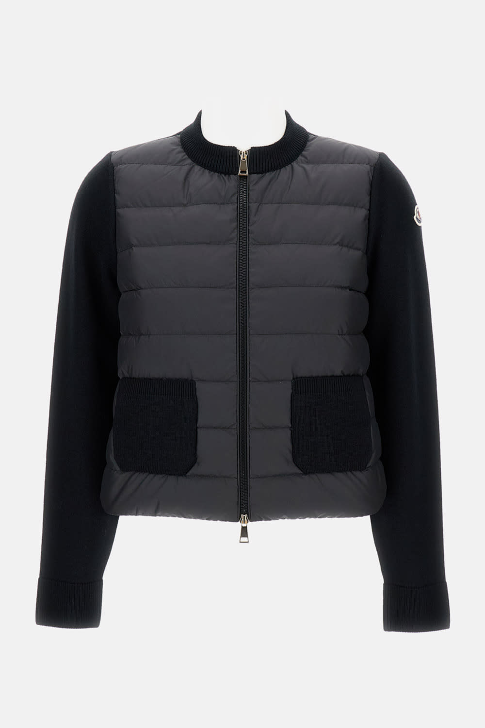 Moncler Wool And Quilted Shell Down Cardigan In Black