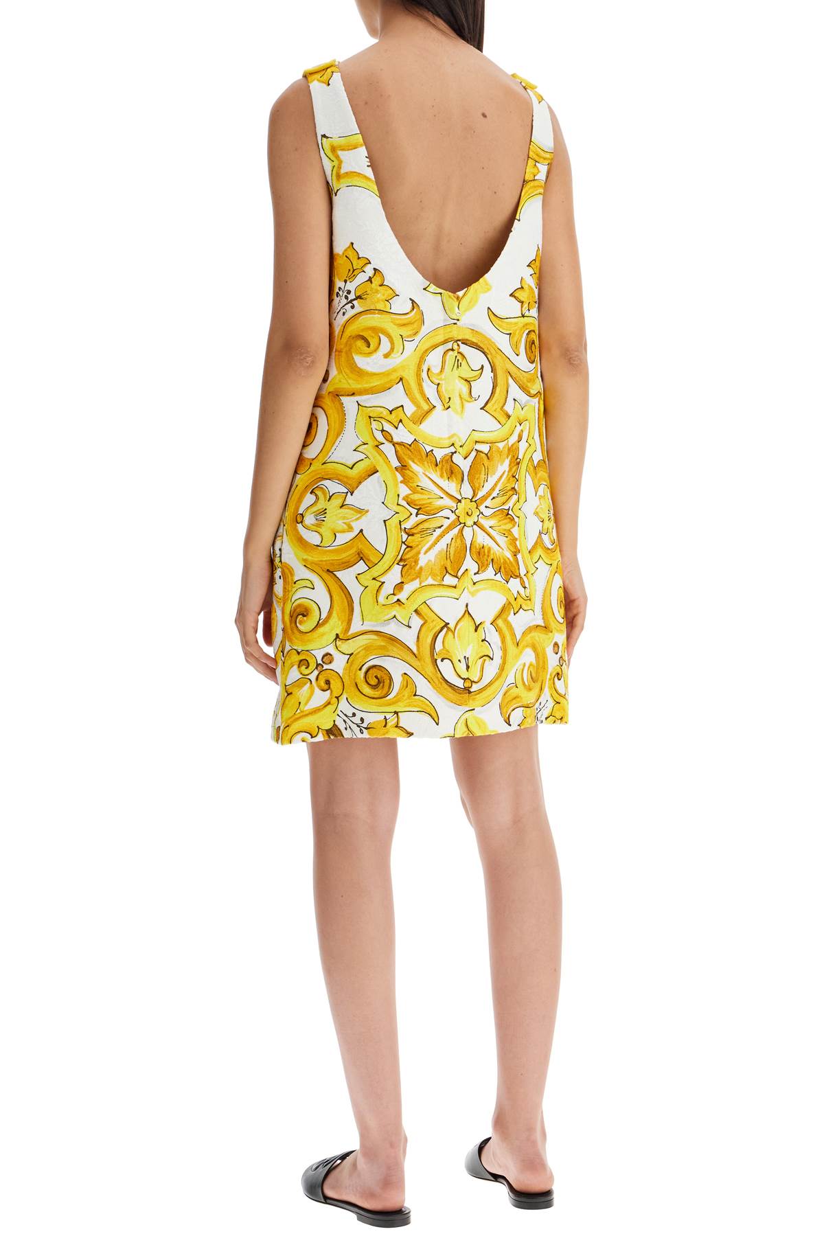 Shop Dolce & Gabbana Mini Brocade Dress With Mai In Mix Maiolica Giallo (white)