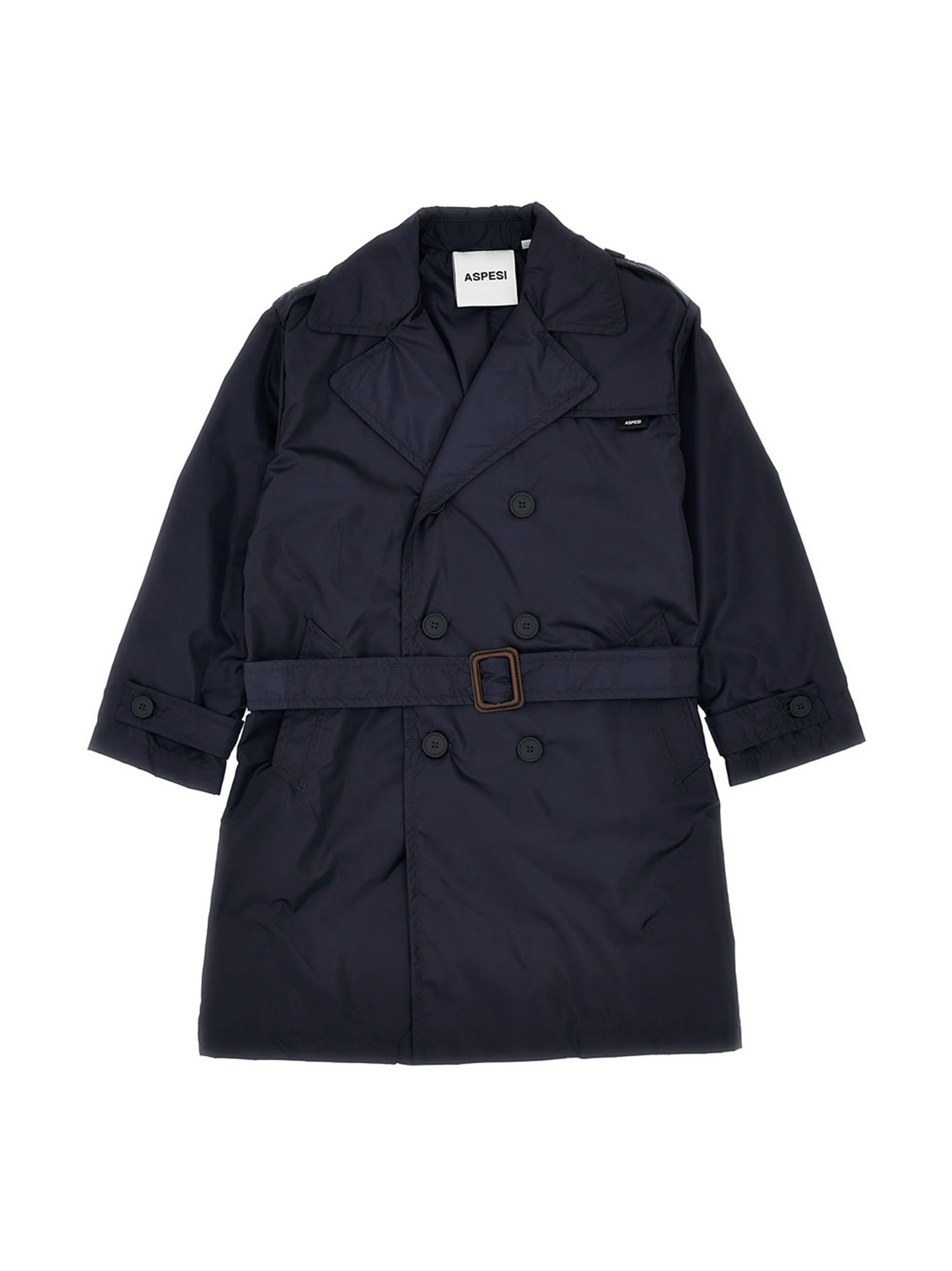Aspesi Kids' Double-breasted Trench Coat In Blue