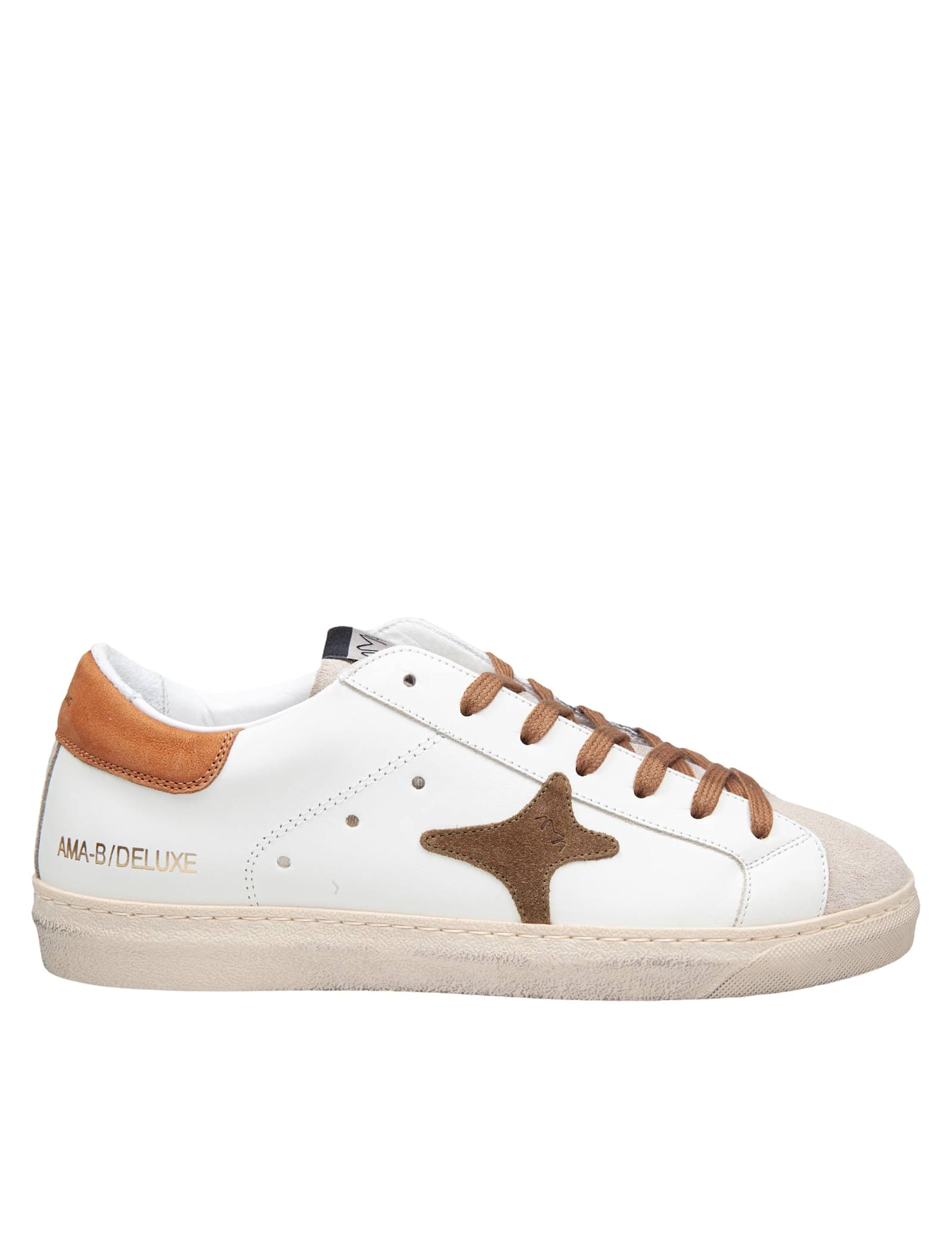 Leather Sneakers White And Cognac Color