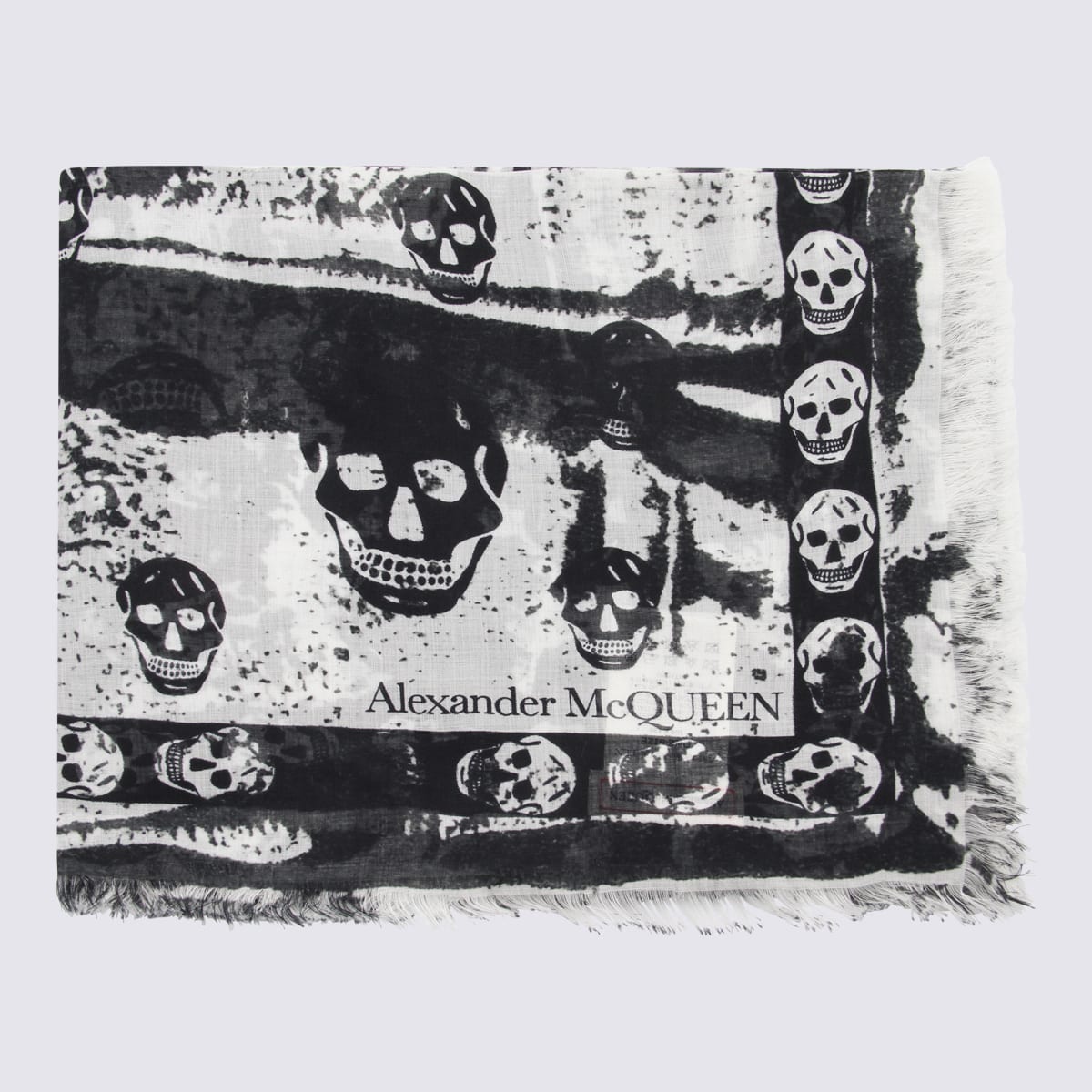 Alexander Mcqueen White And Black Silk Blend Scarf