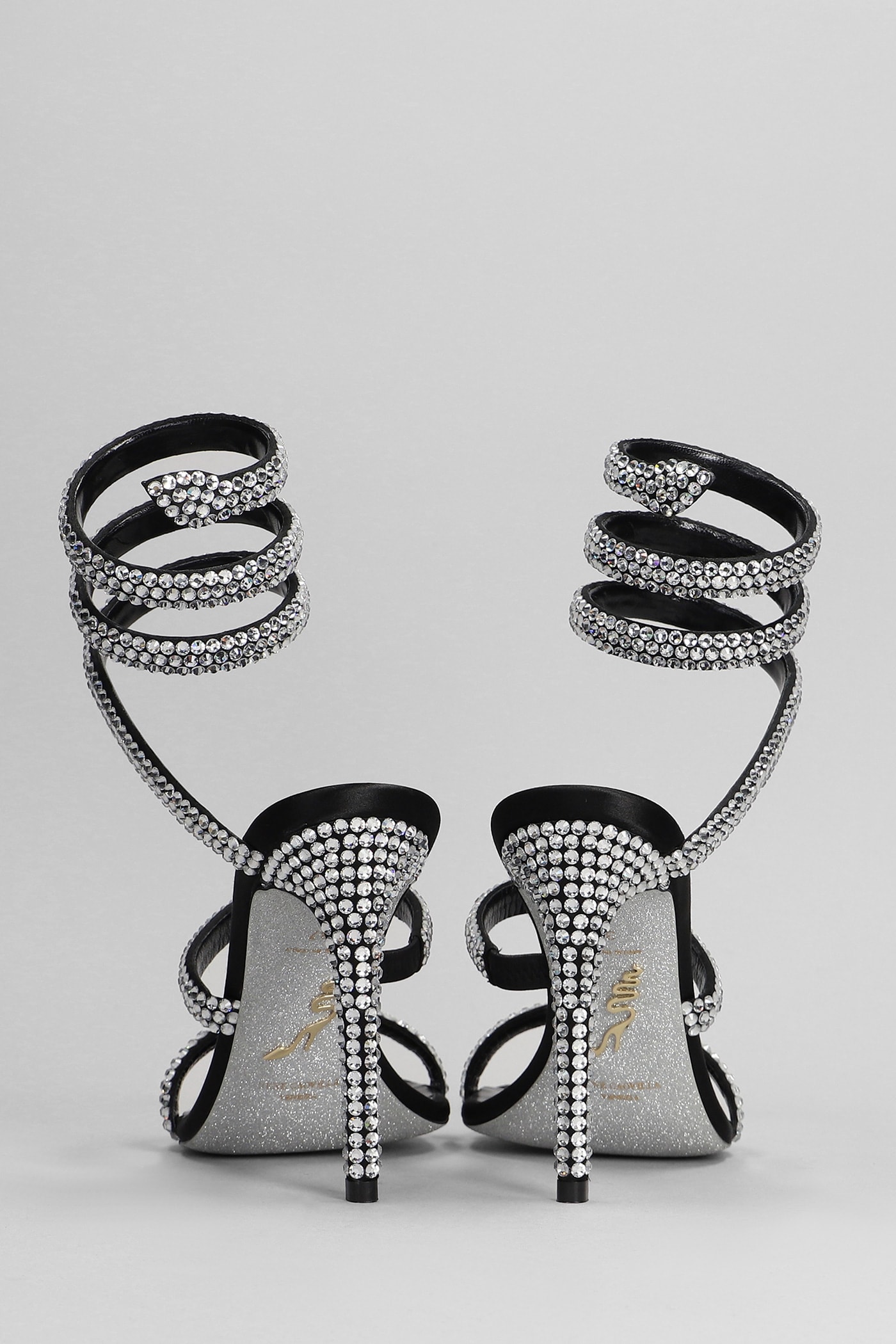 Shop René Caovilla Cleo Sandals In Black Satin
