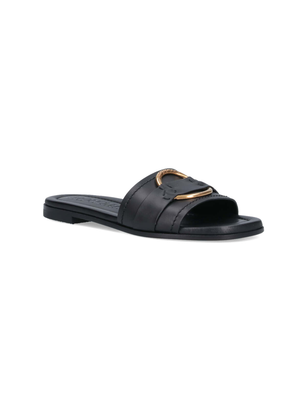 Moncler Black Slides With Distinctive Gold Emblem
