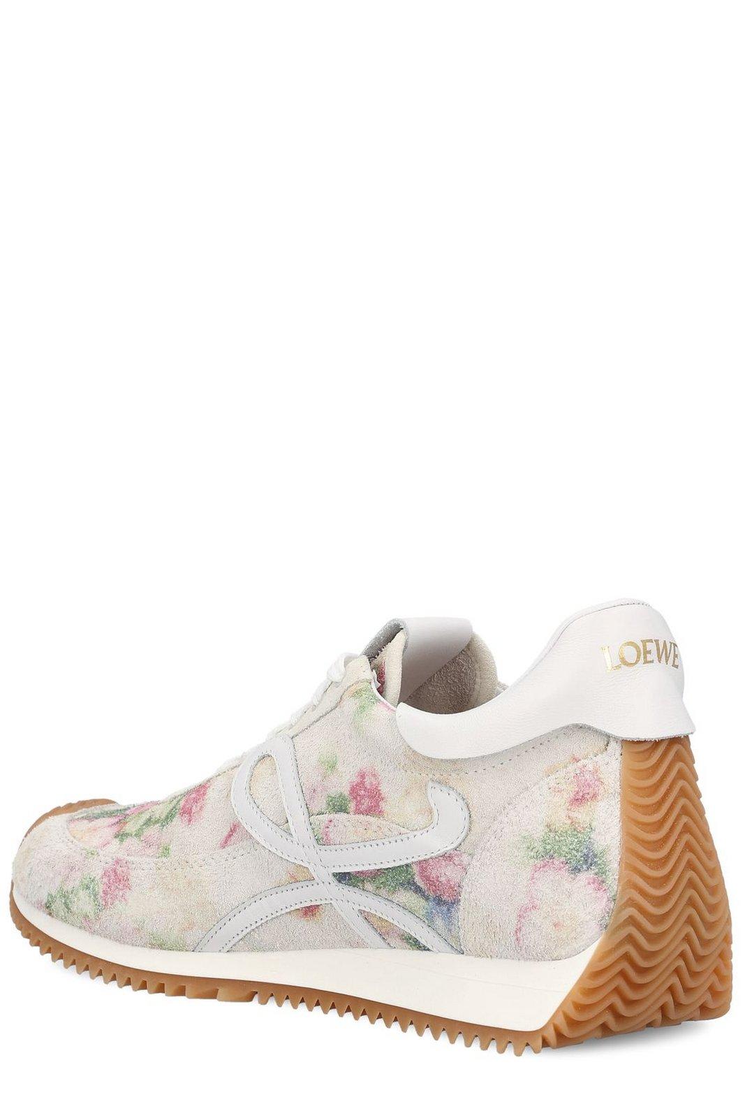 Shop Loewe Floral Printed Low-top Sneakers In White Pink Multicolor