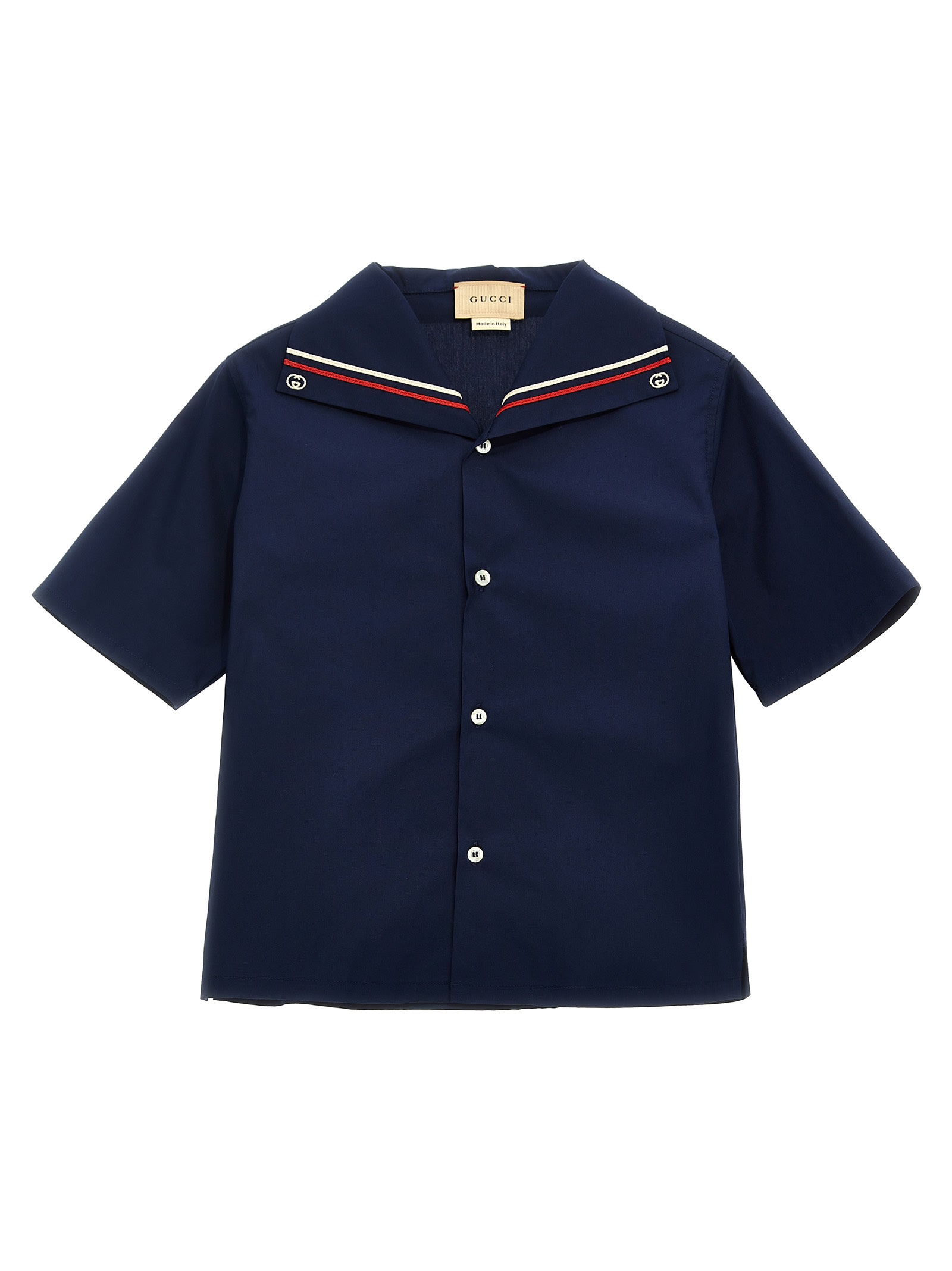Gucci Kids' Collar Embroidery Shirt In Blue
