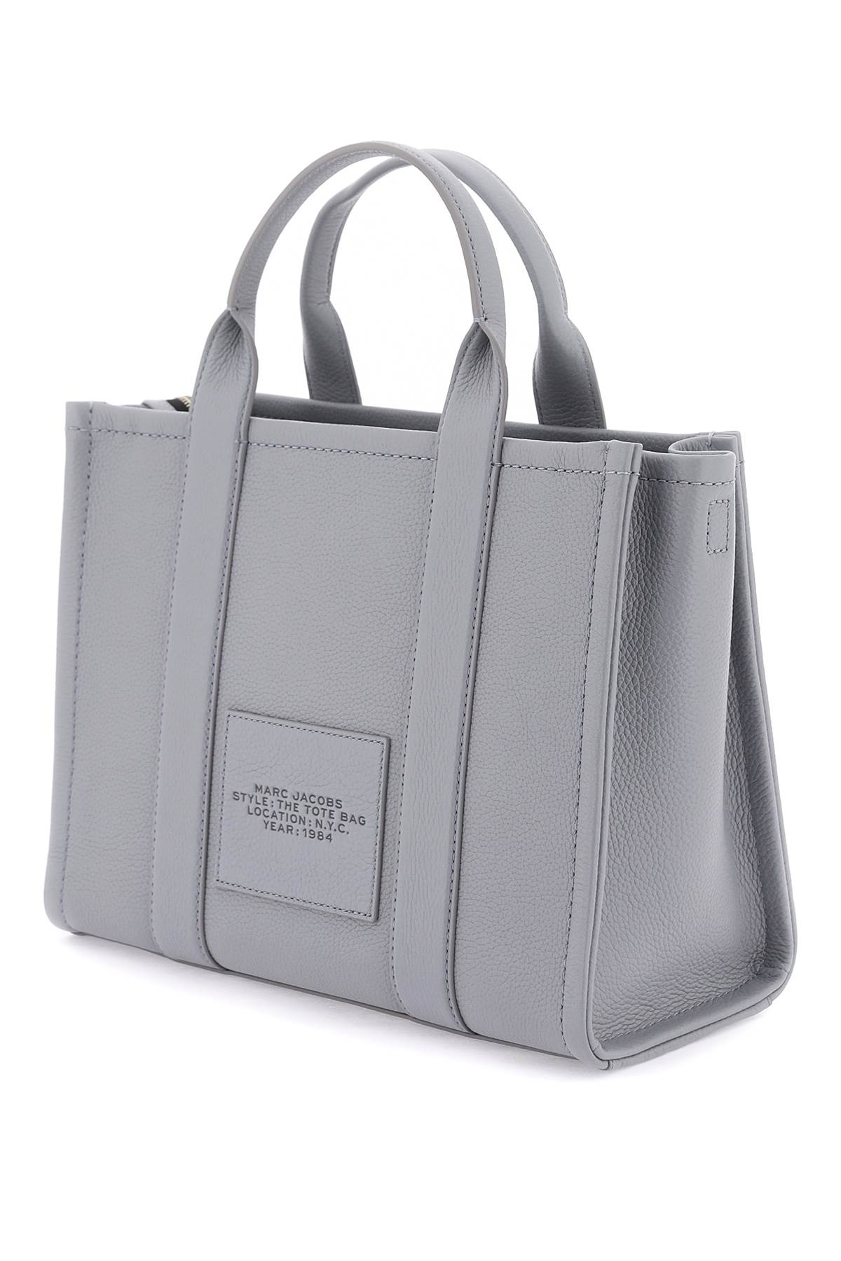 Shop Marc Jacobs The Leather Medium Tote Bag In Wolf Grey (grey)