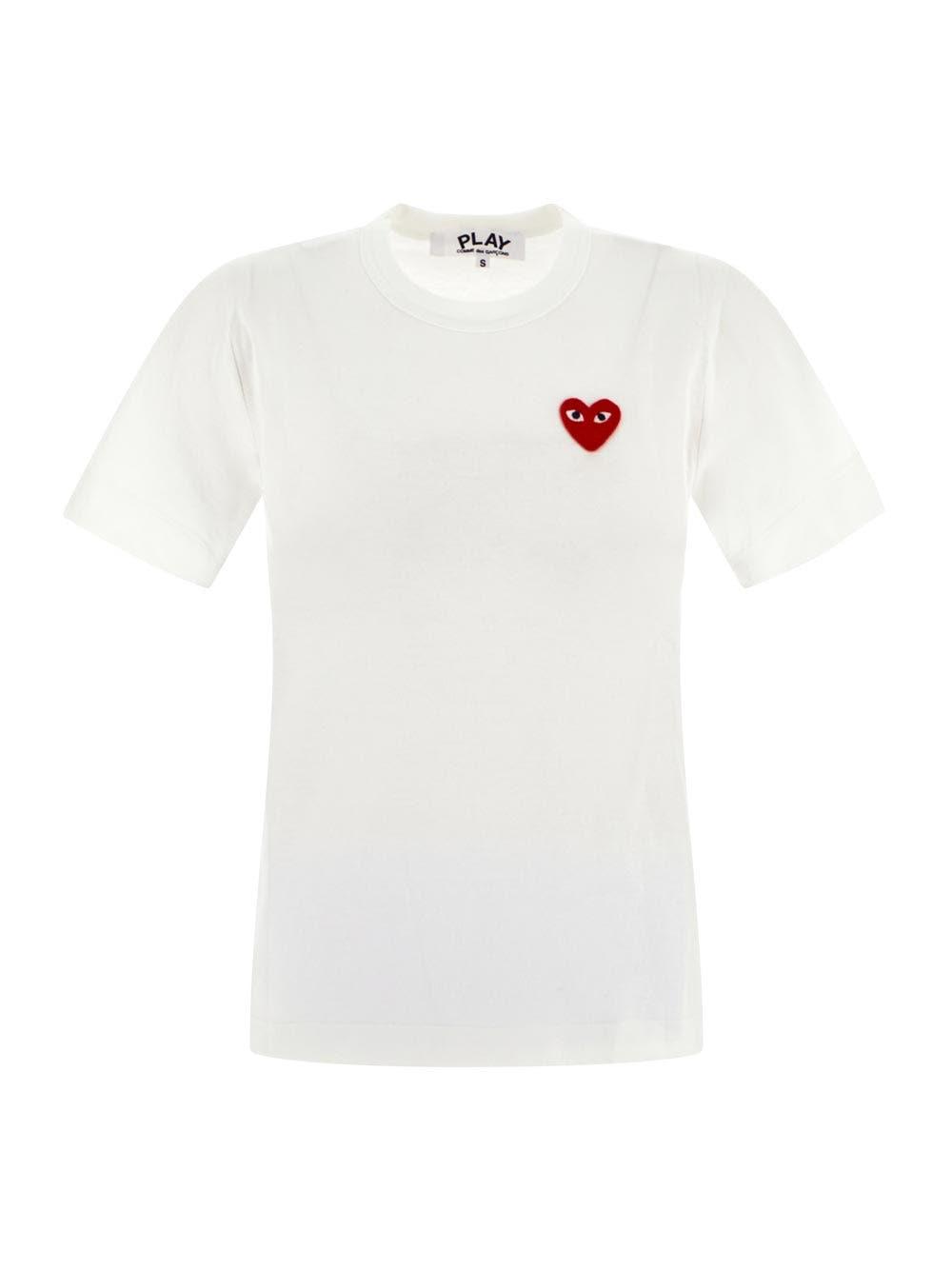 Shop Comme Des Garçons White Embroidered Heart T-shirt