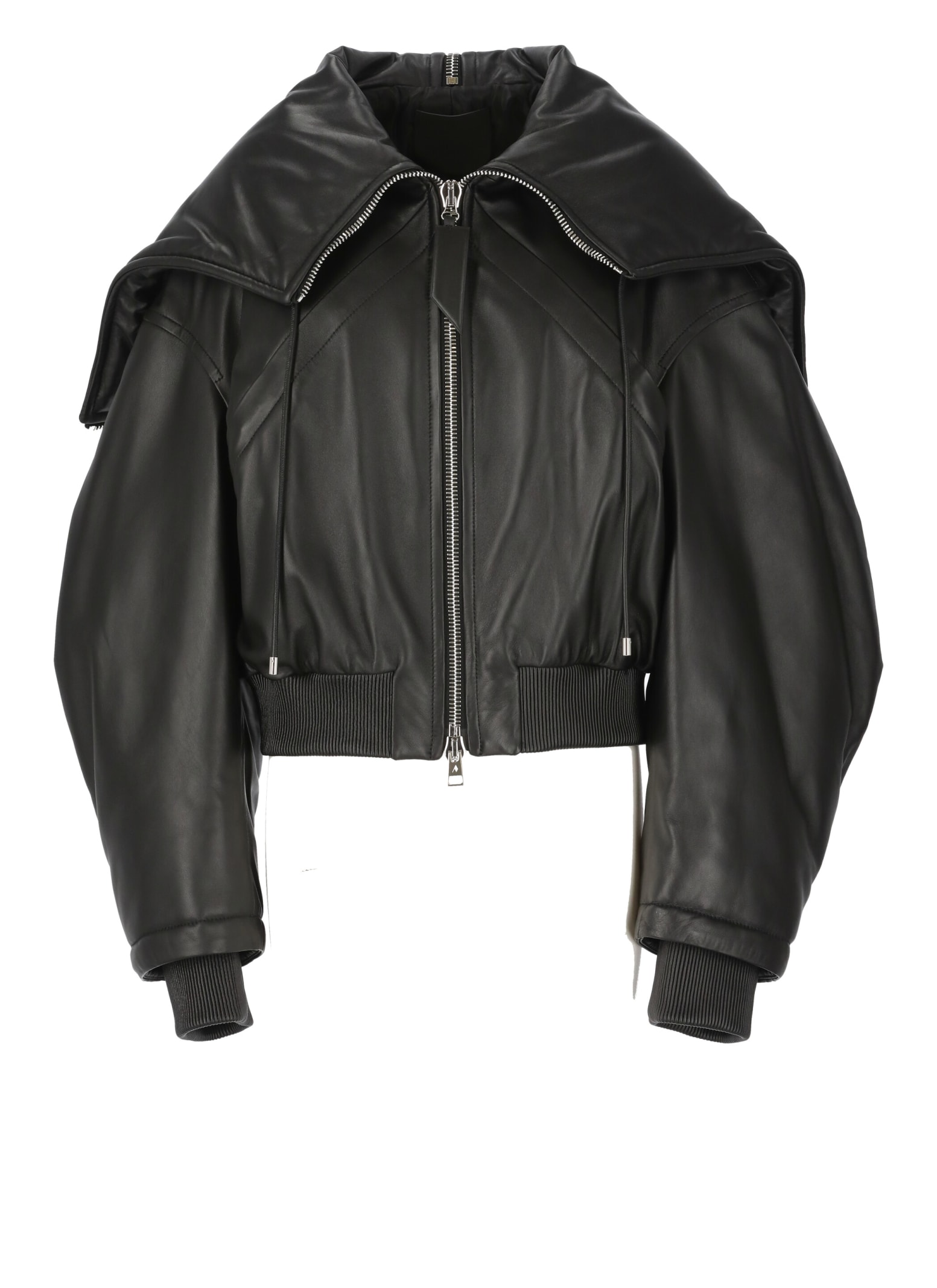 Shop Attico Leather Bomber Jacket In Black