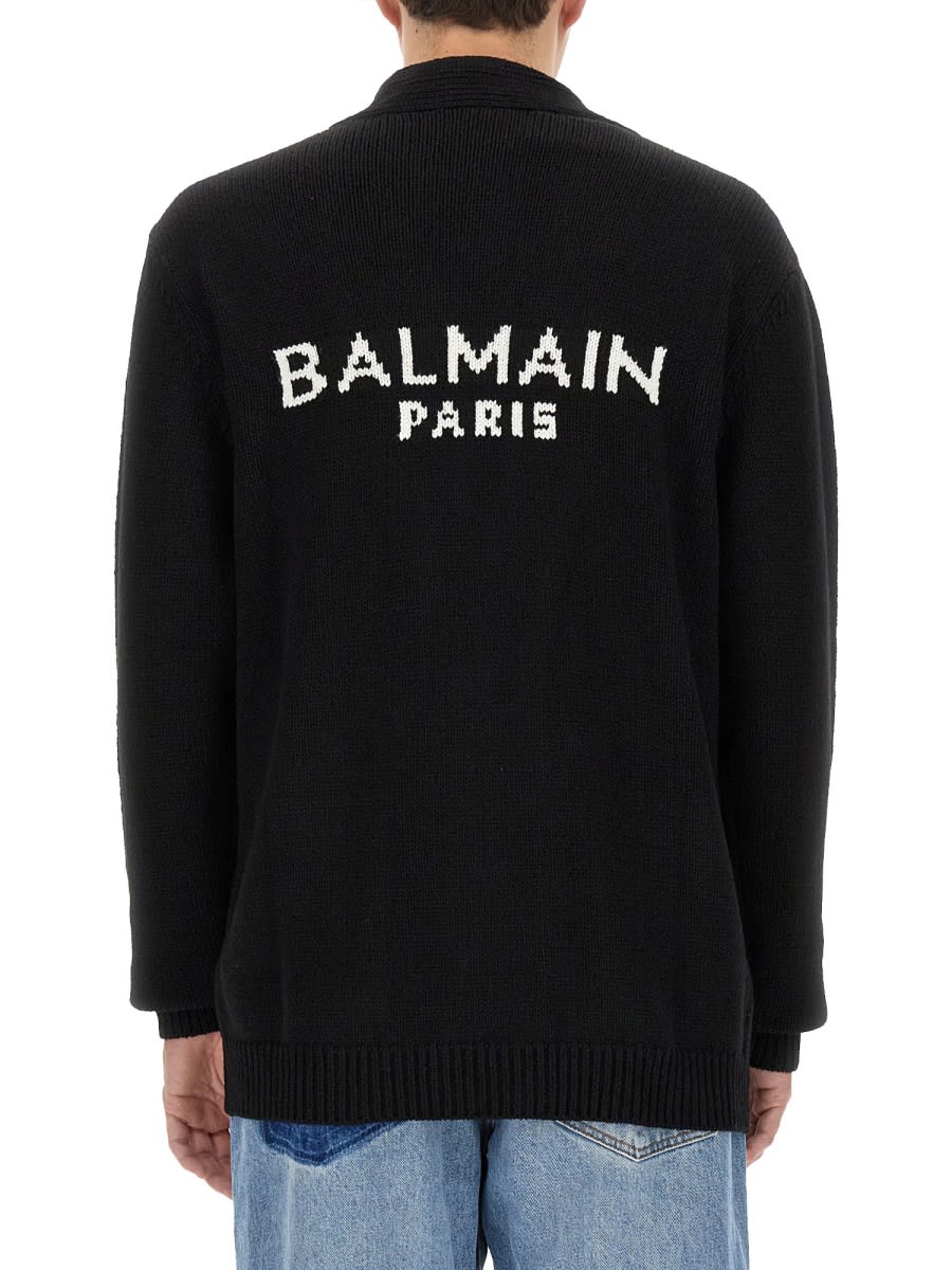 Shop Balmain Cardigan With Logo Inlay In Black