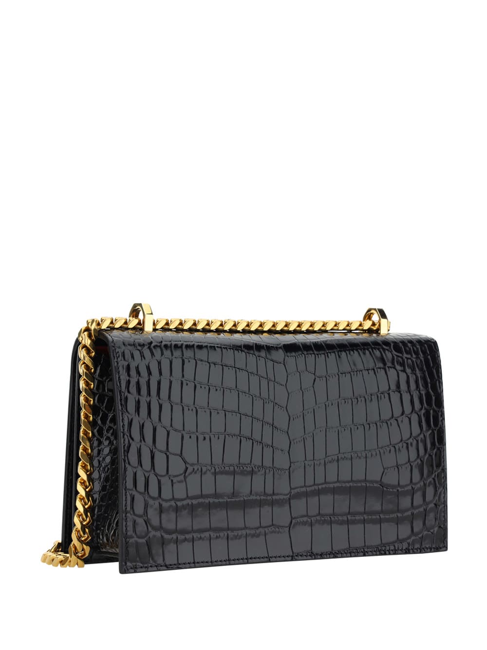 Alexander Mcqueen Black And Golden Jewelled Satchel Bag In Nero