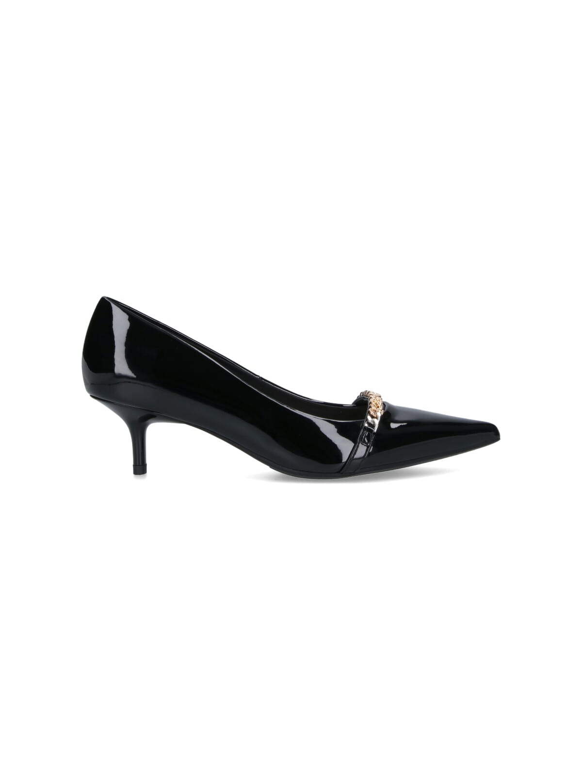 Pinko Glossy Black Patent Pointed-toe Pumps With Chain Detail In Black