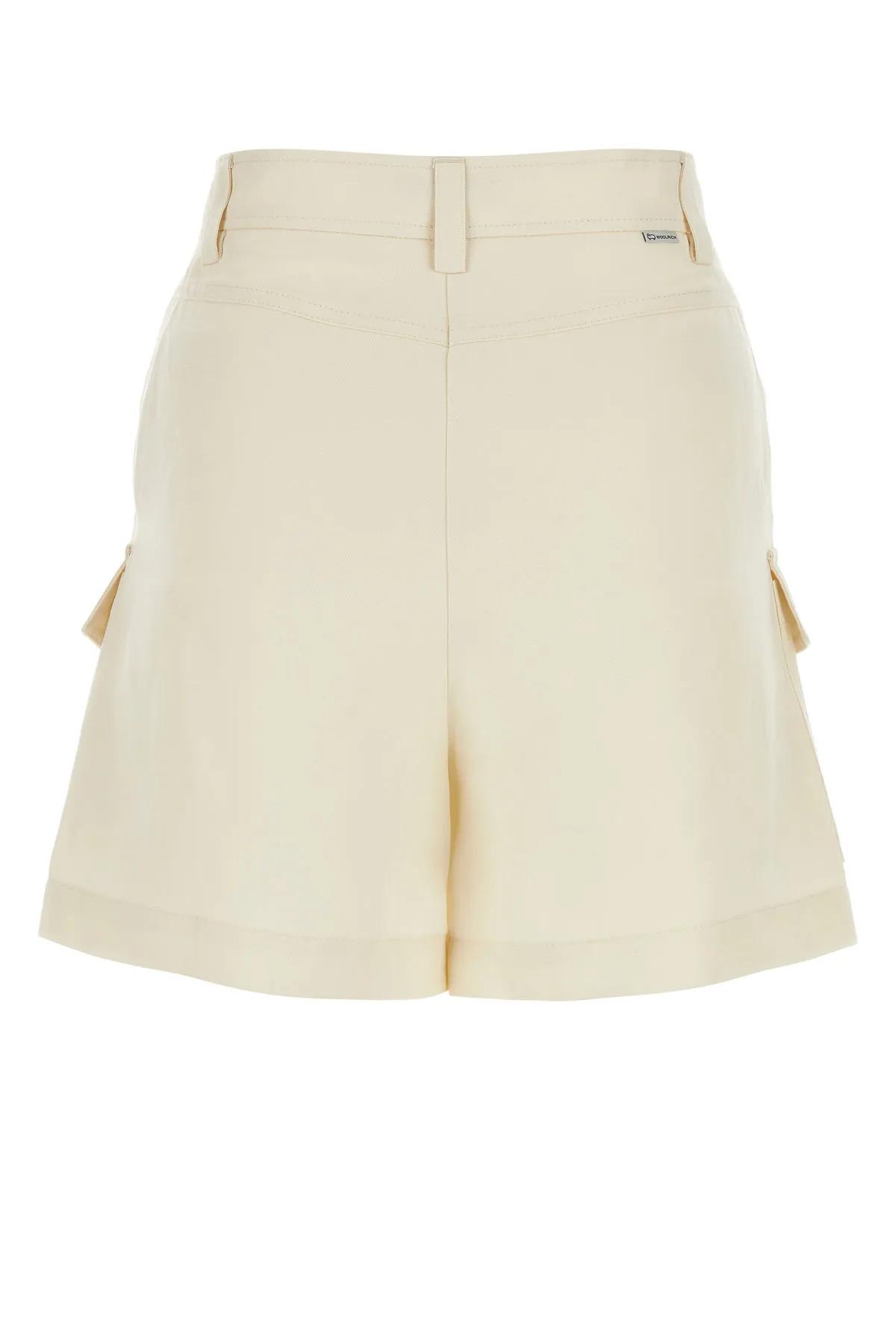 Shop Woolrich Ivory Viscose Blend Shorts In Bianco
