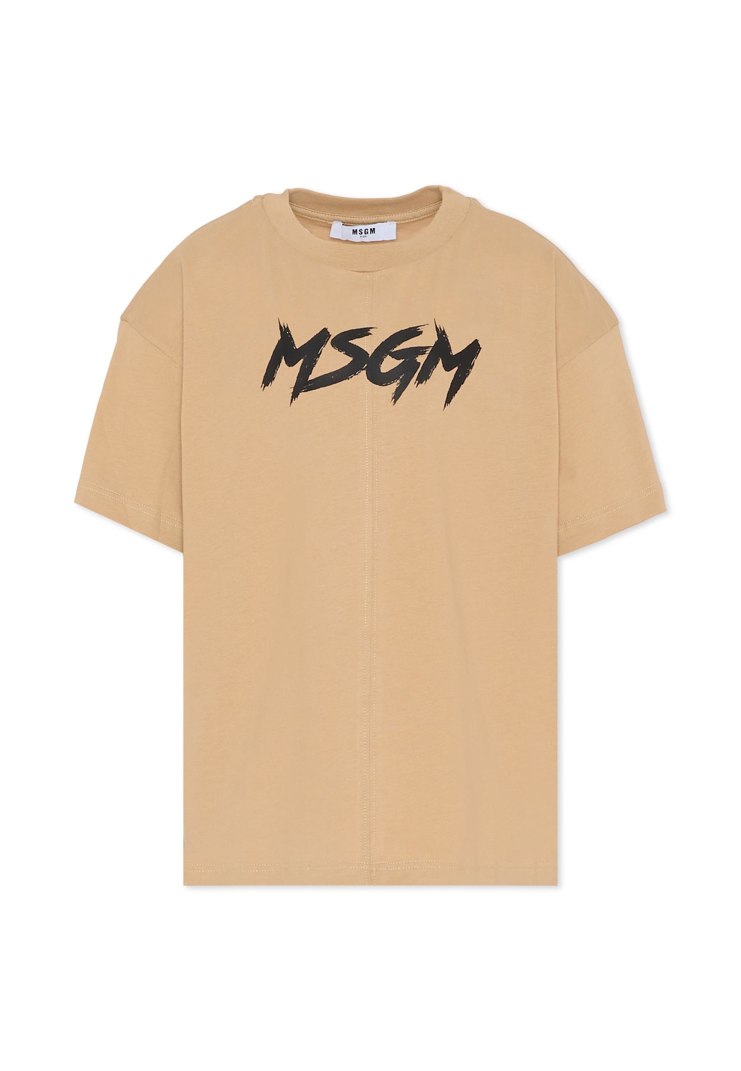 Msgm Beige T-shirt For Kids With Logo In Brown