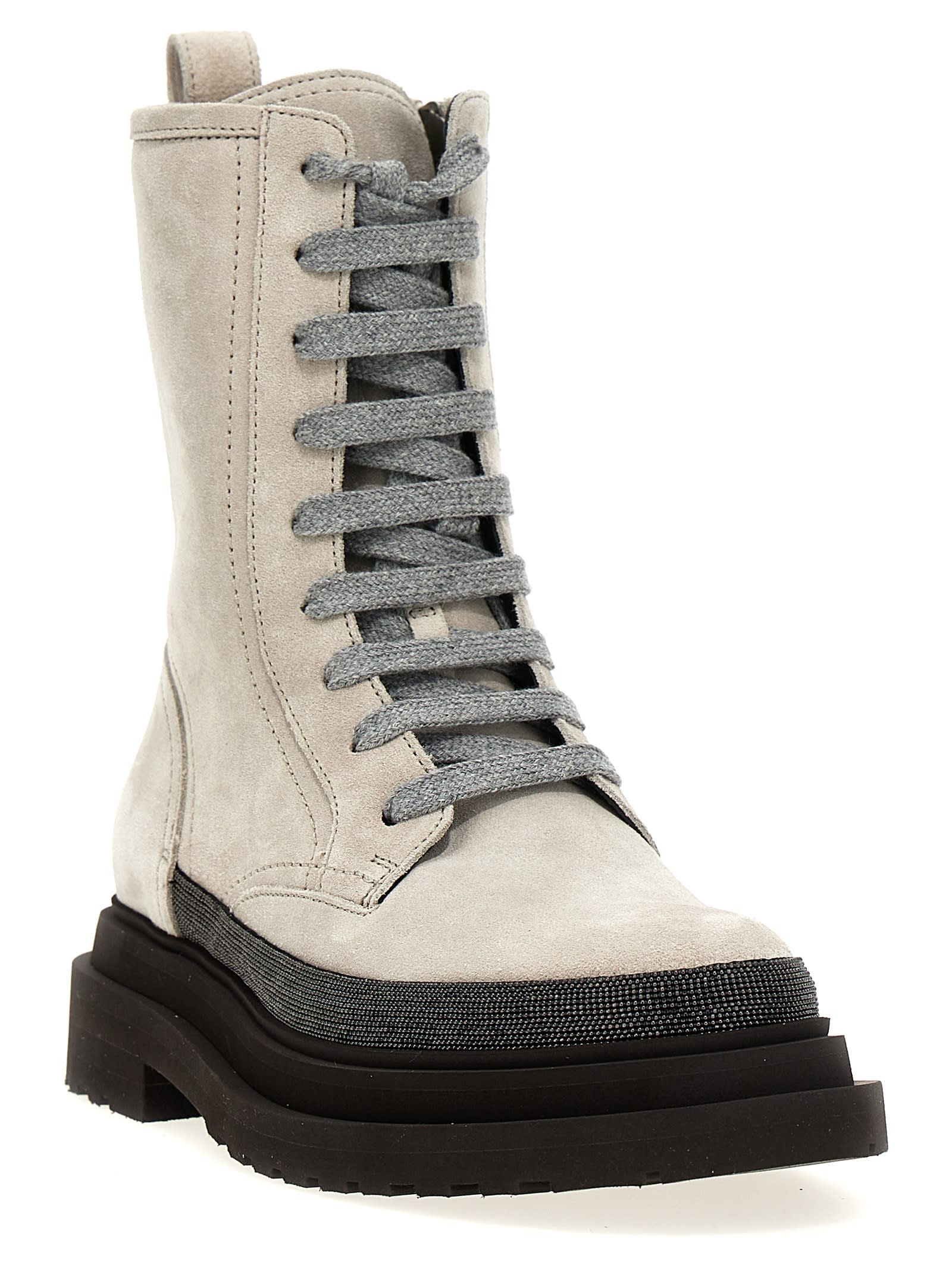 Shop Brunello Cucinelli Monile Ankle Boots In Gray