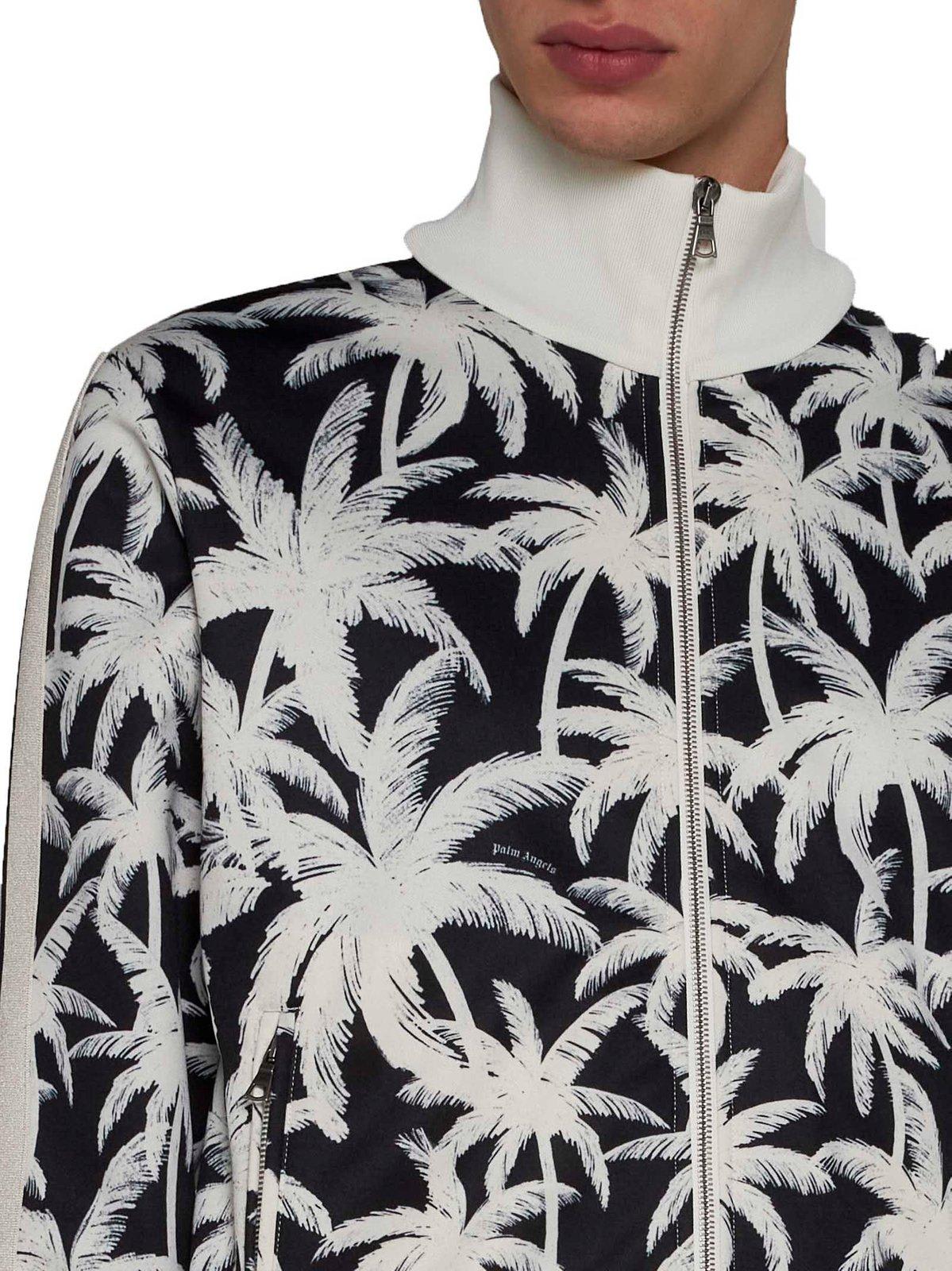 Shop Palm Angels Palm-printed Side Stripe Detailed Track Jacket In Black
