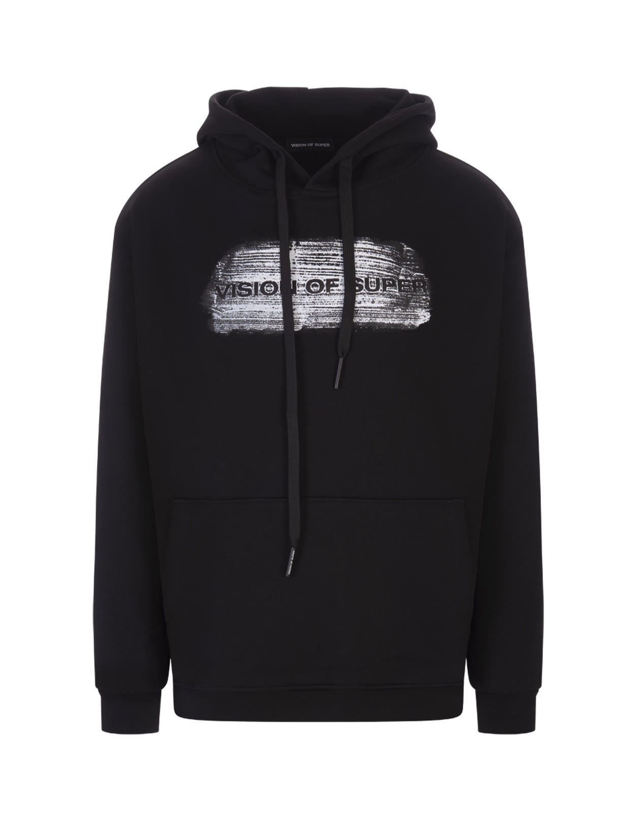 Vision Of Super Man Black Hoodie With Silver Coated Logo In Black
