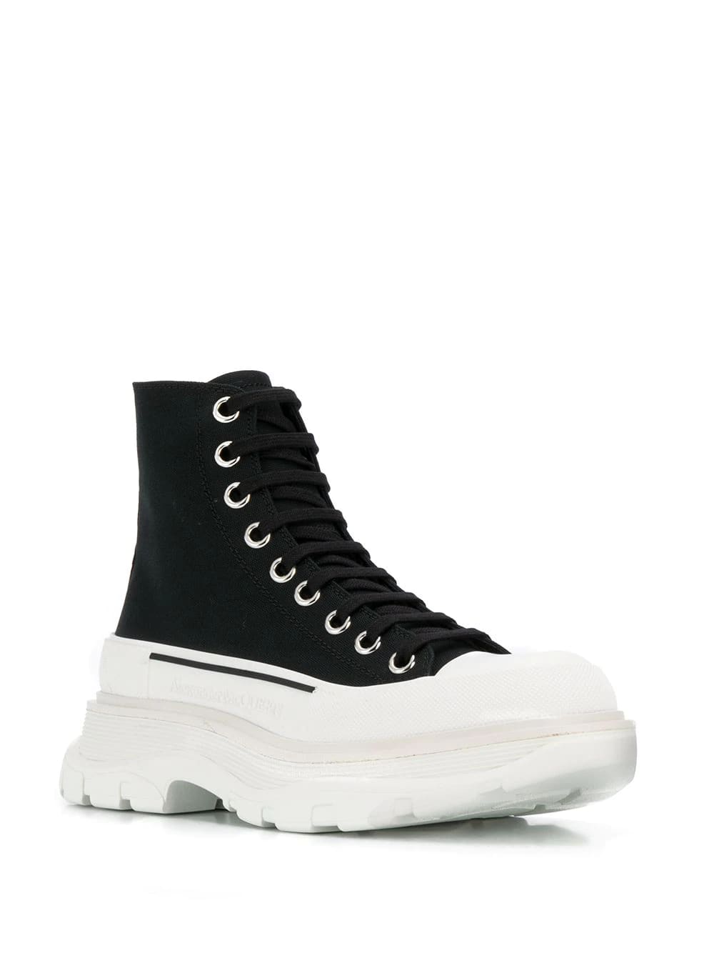 Shop Alexander Mcqueen Black And White Tread Slick Ankle Boots