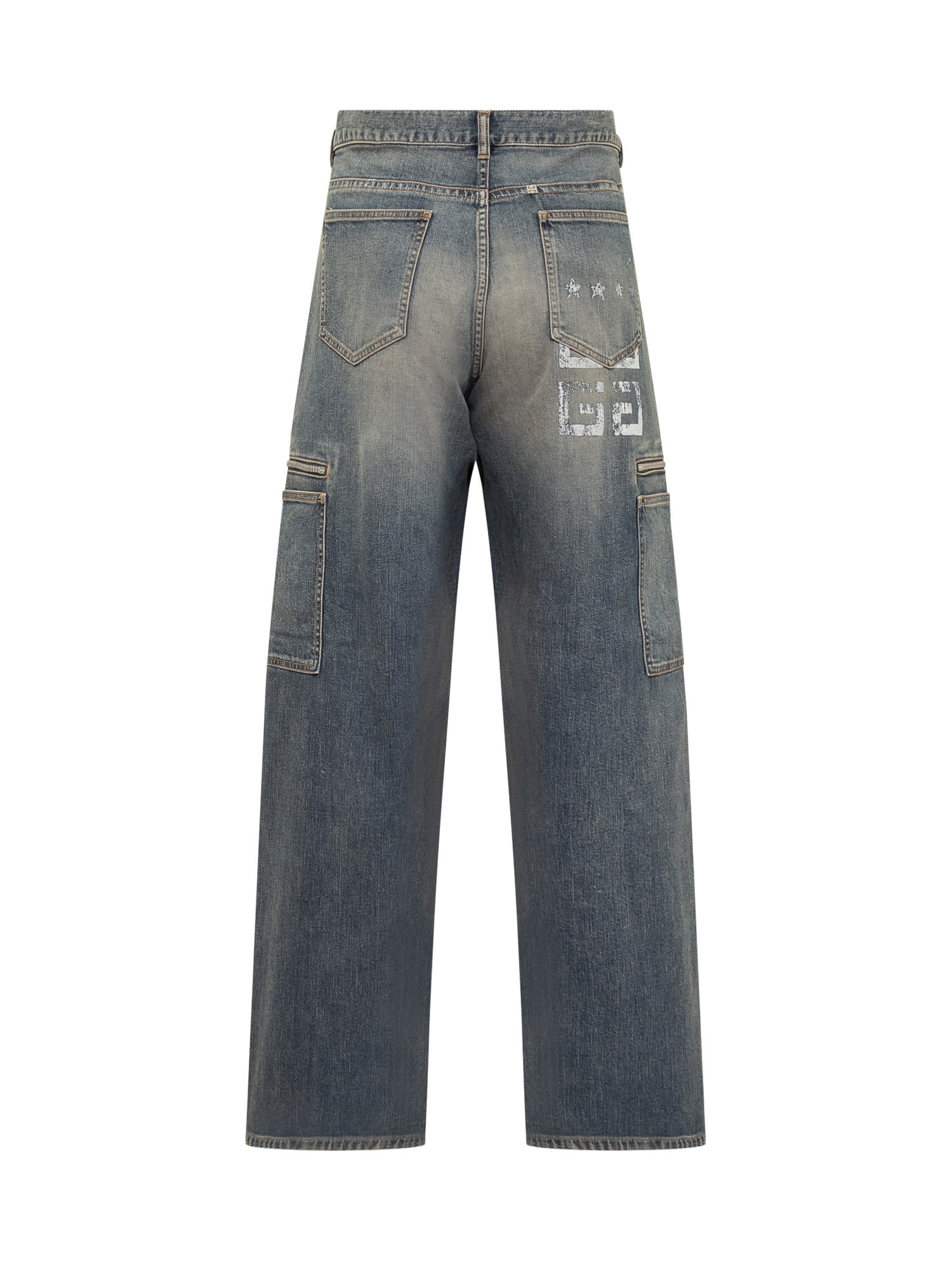 Shop Givenchy 4g Denim Cargo Jeans In Medium Blue