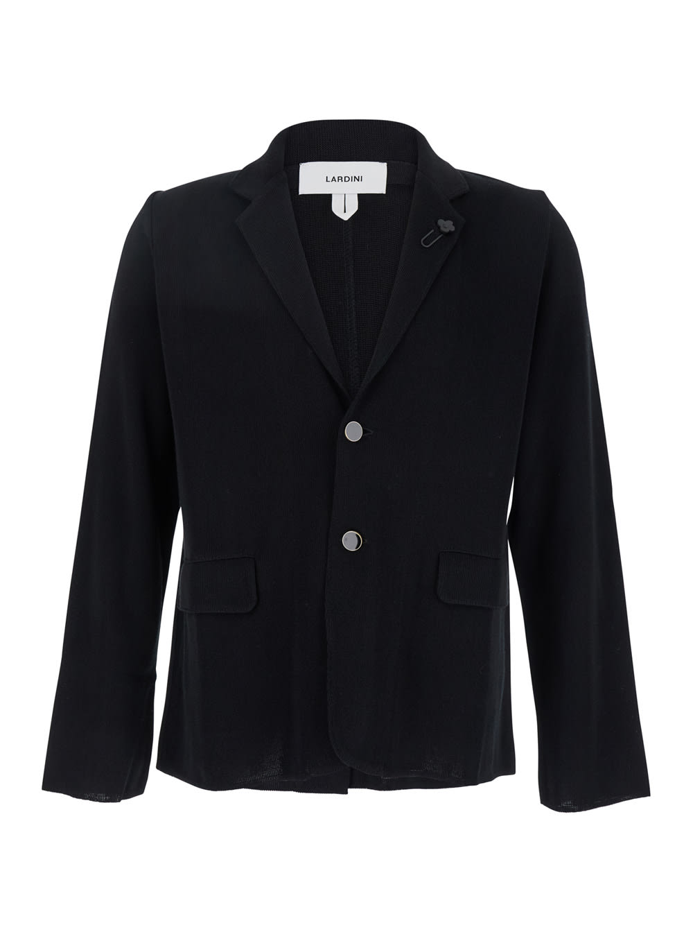 Lardini Black Jacket With Classic Lapels And Logo Pin Detail In Black