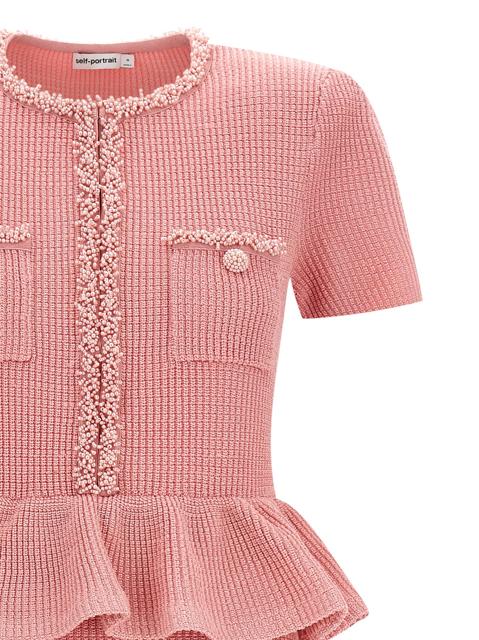 Self-portrait Pink Peplum Knit Midi Dresses Pink In Pink