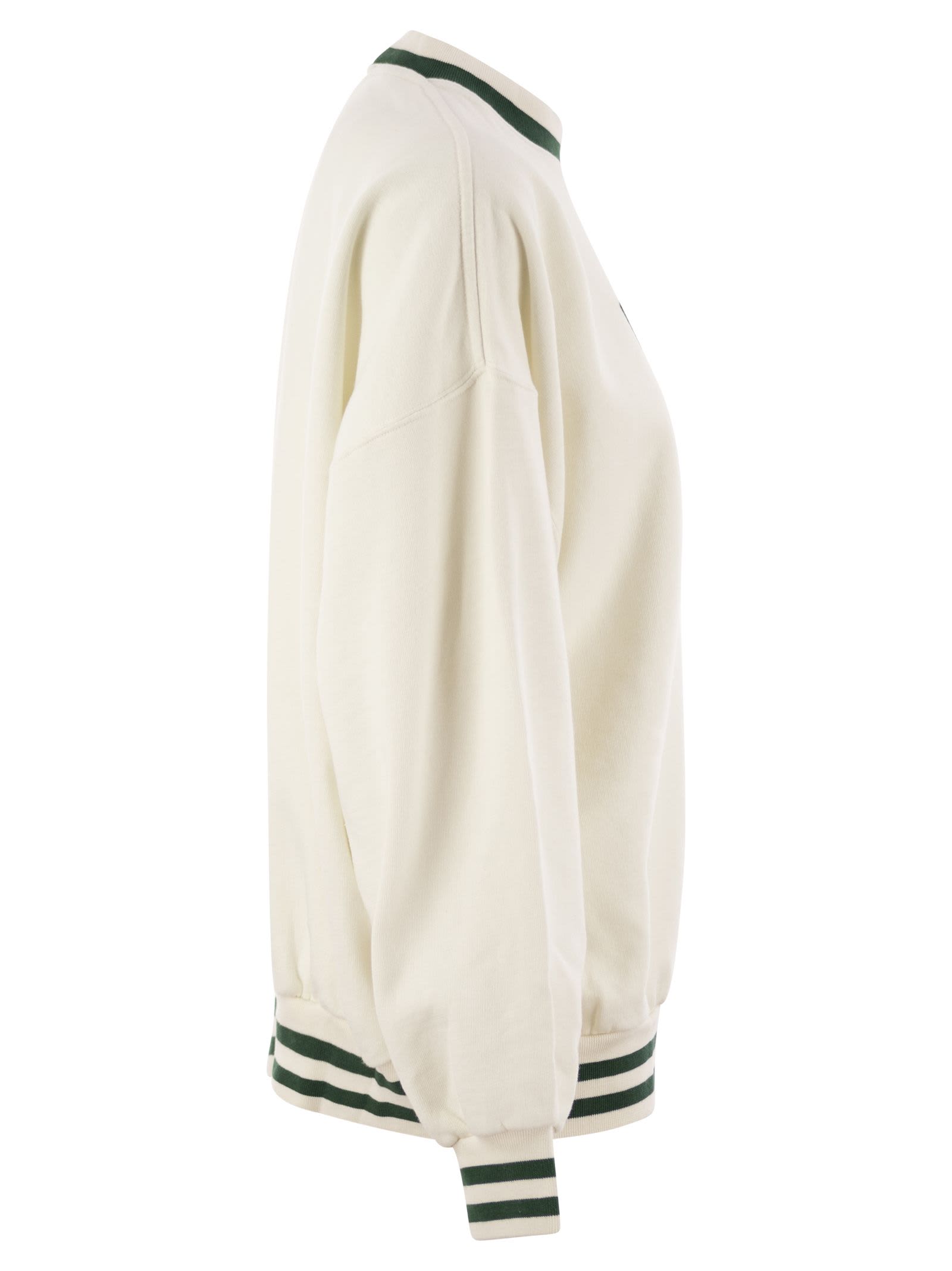 Shop Polo Ralph Lauren Cotton Blend Sweatshirt With Logo In White/green