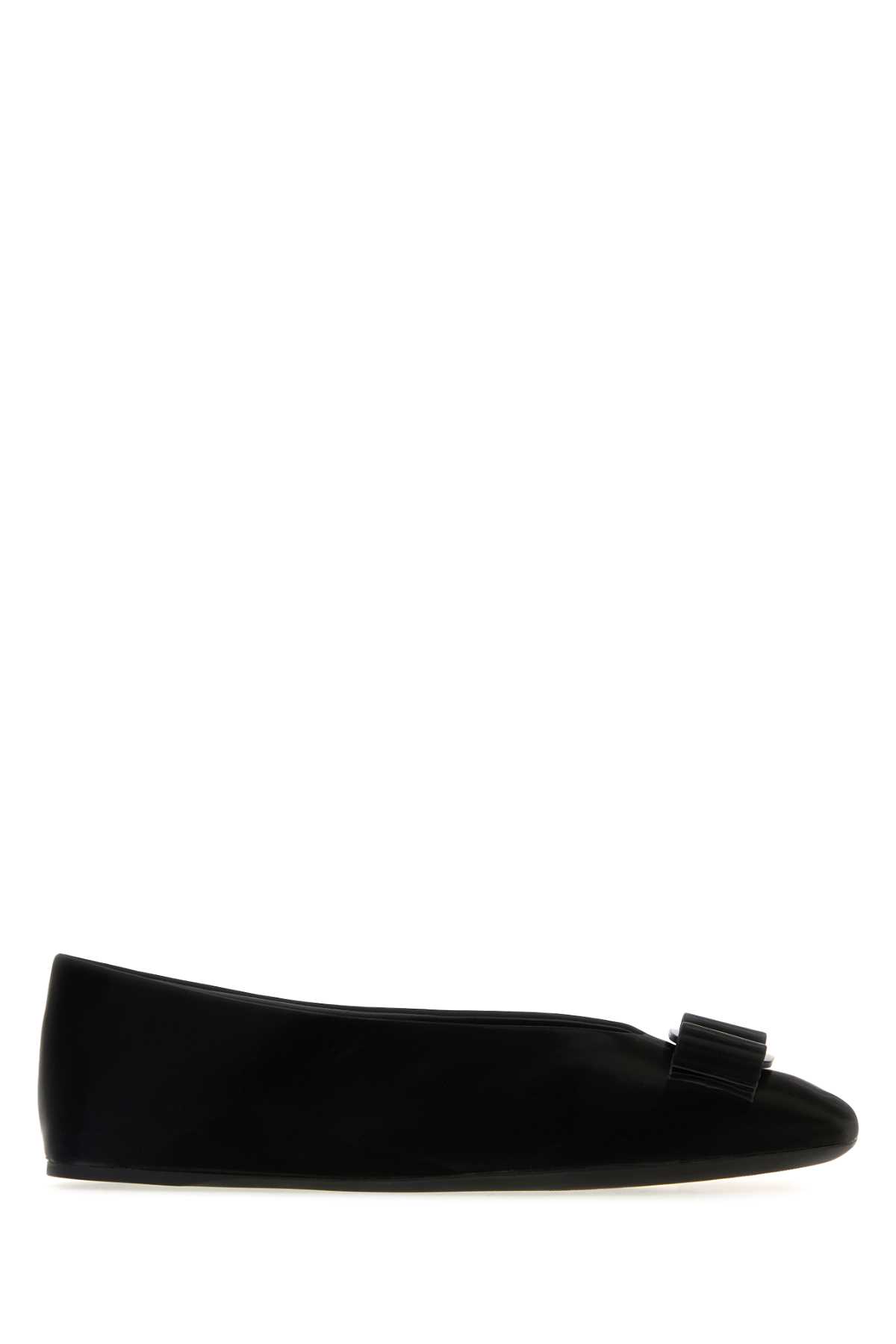 Ferragamo Black Leather Vanna I Ballerinas