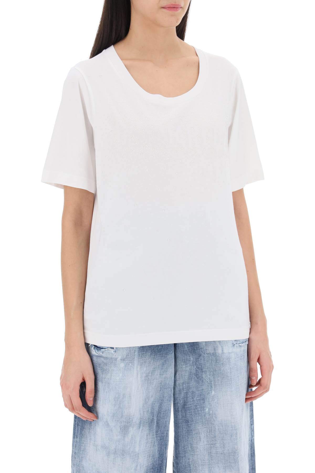 Dsquared2 T Shirt With Rhinestone Logo In White (white)