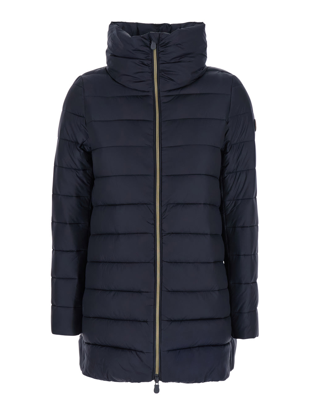 Save The Duck Lydia Blue Down Jacket With High Neck And Logo Patch On The Sleeve In Tech Fabric Woman In Black