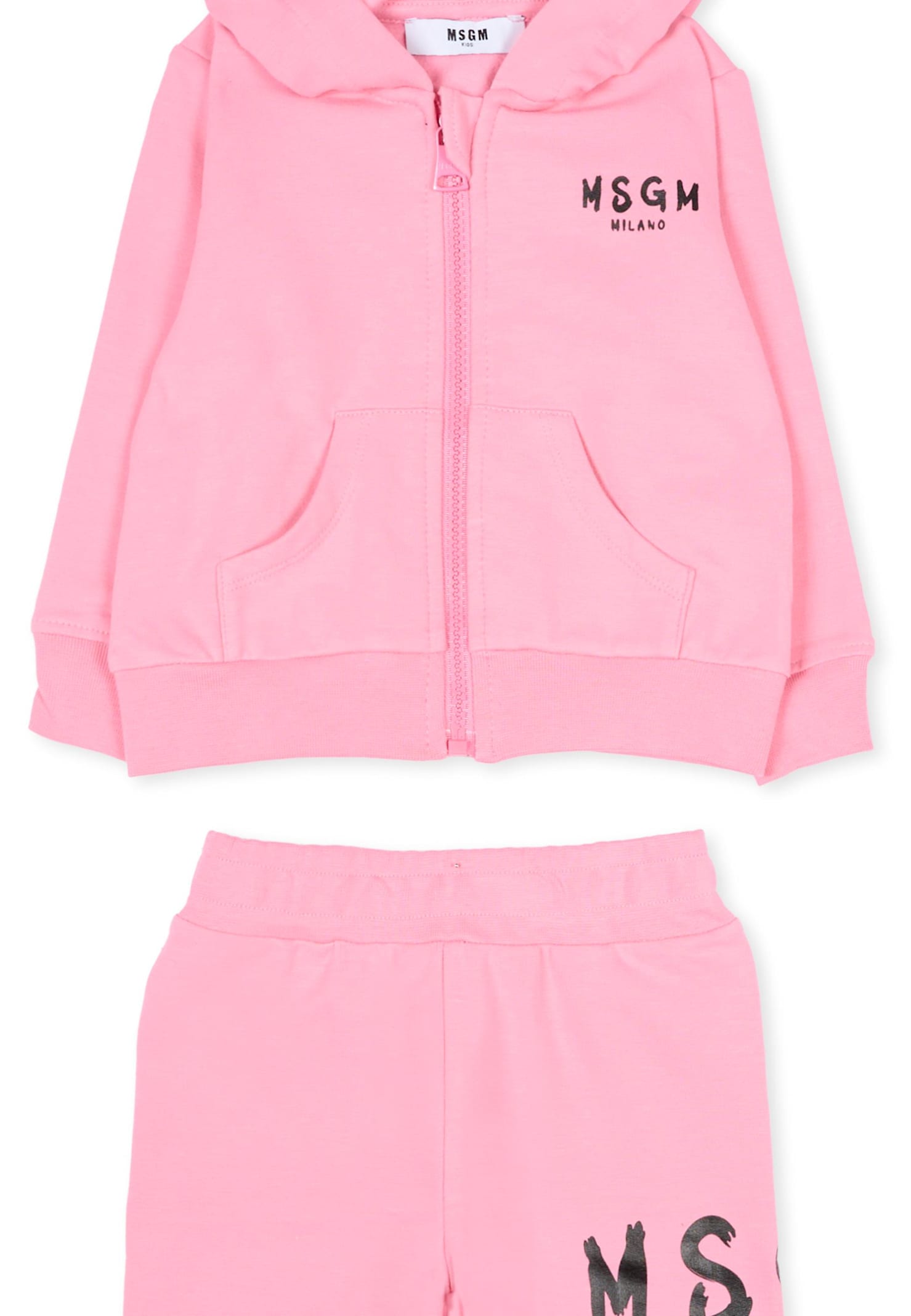 Msgm Pink Set For Baby Girl With Logo In Pink