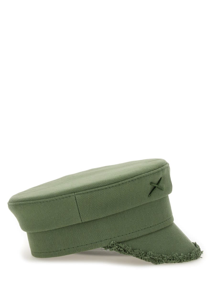 Ruslan Baginskiy Embroidered Baker Boy Hat With Frayed Edge In Military Green