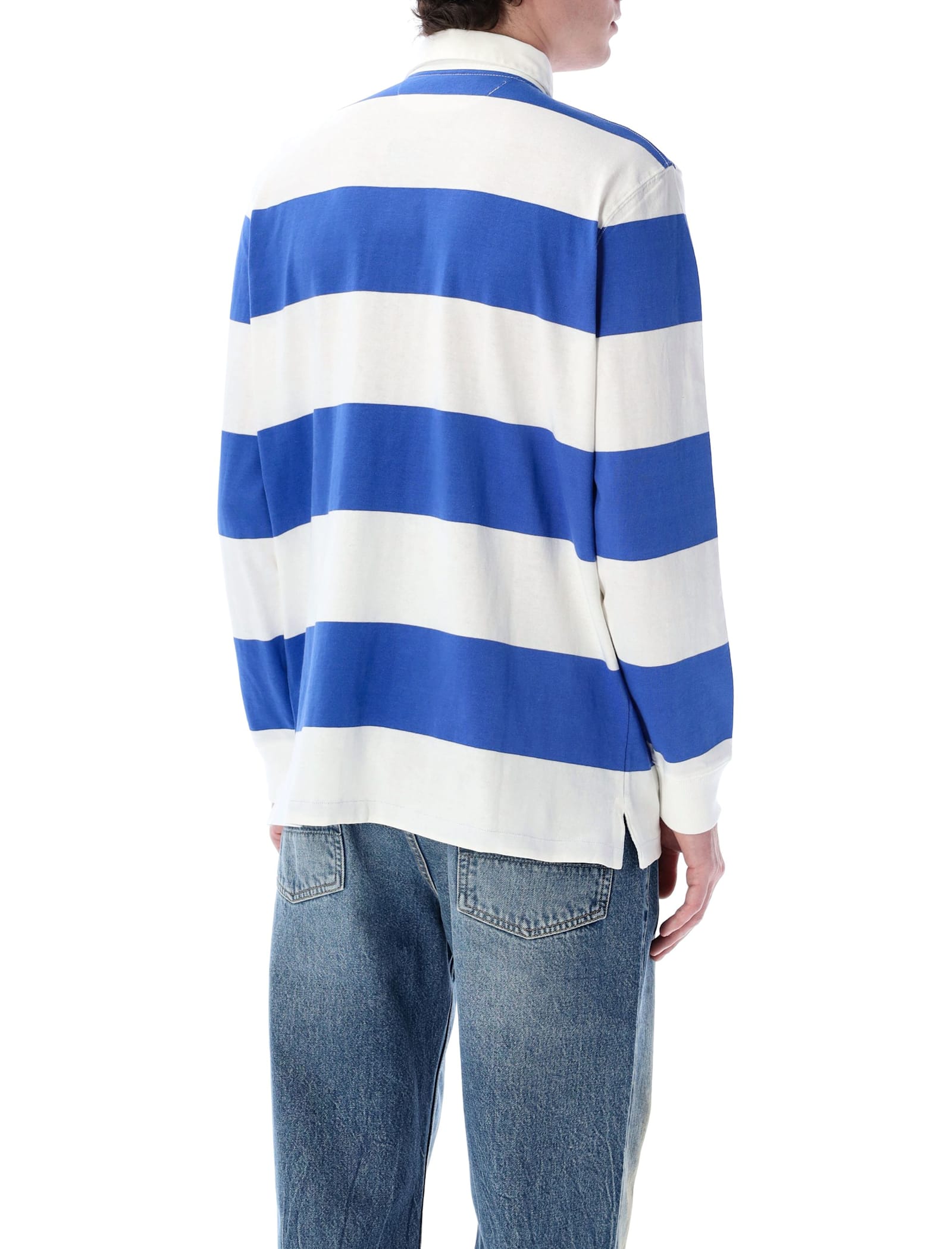 Polo Ralph Lauren Blue Polo Shirt With Pony Embroidery On The Front And All-over Striped Motif In Cotton Man In White Blue