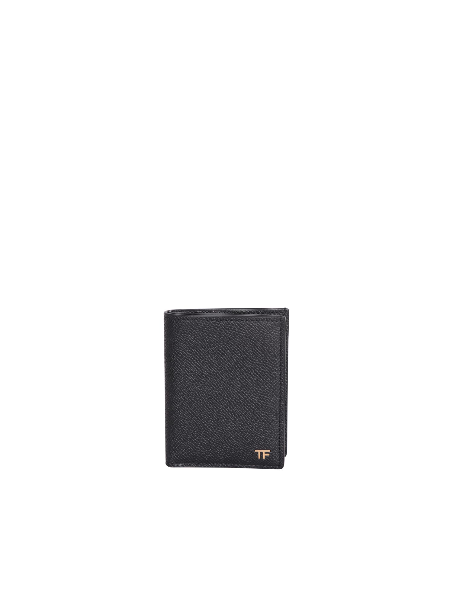 Tom Ford Small Grain Leather Folding Cardholder In Black