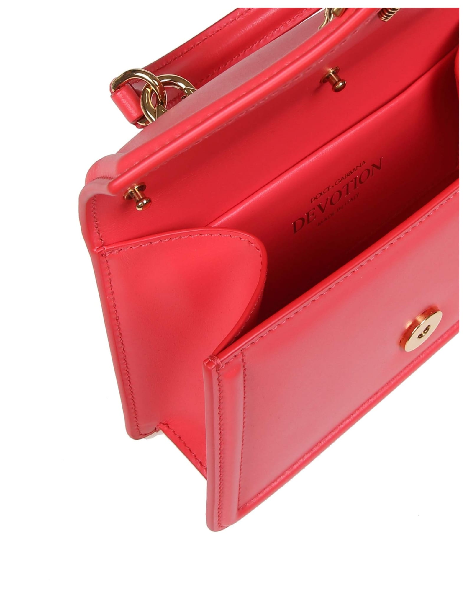 Shop Dolce & Gabbana Small Devotion Handbag In Coral Leather