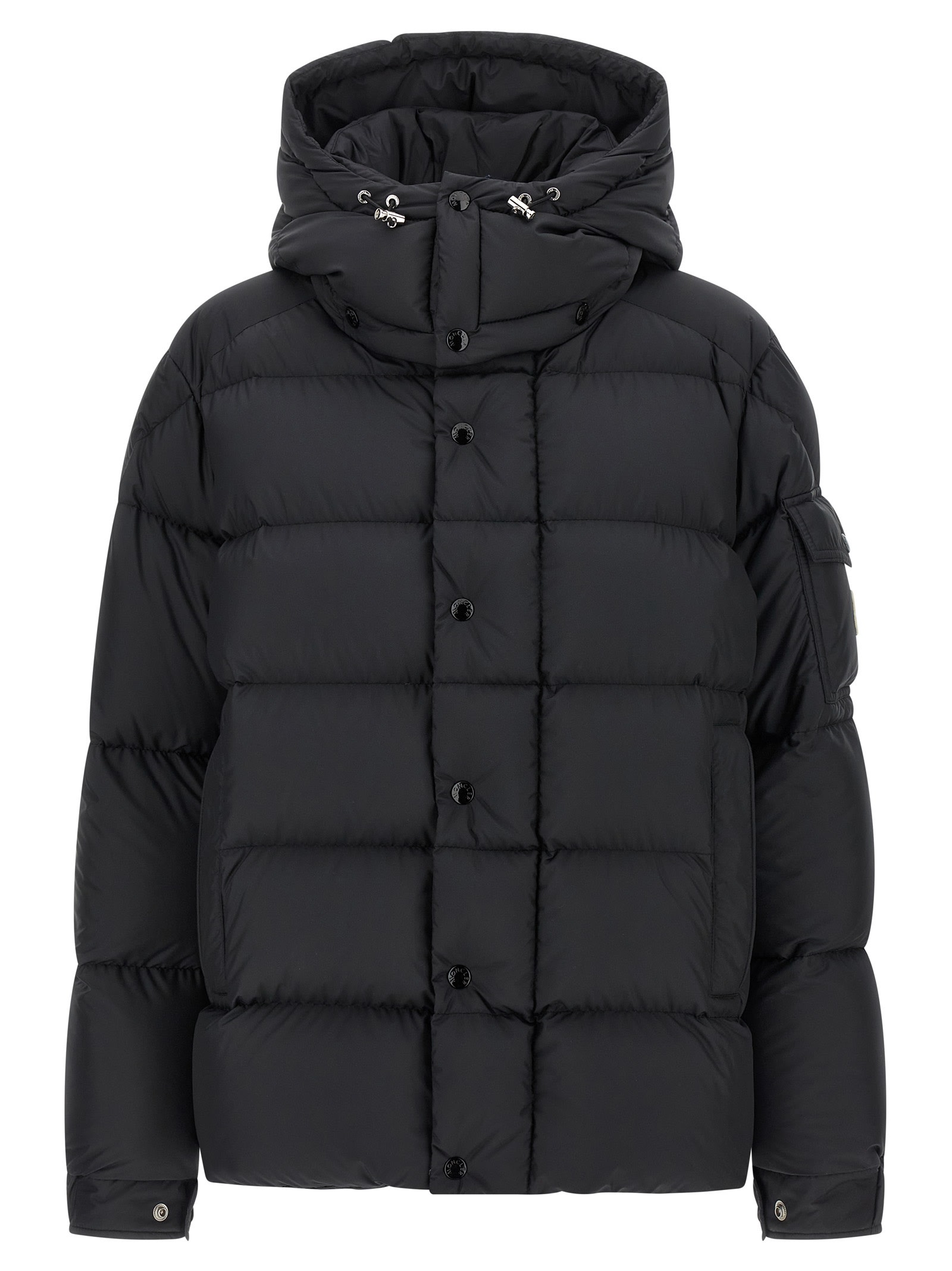 Moncler Long Little Down Jacket With Square Quilting And Hood In Black