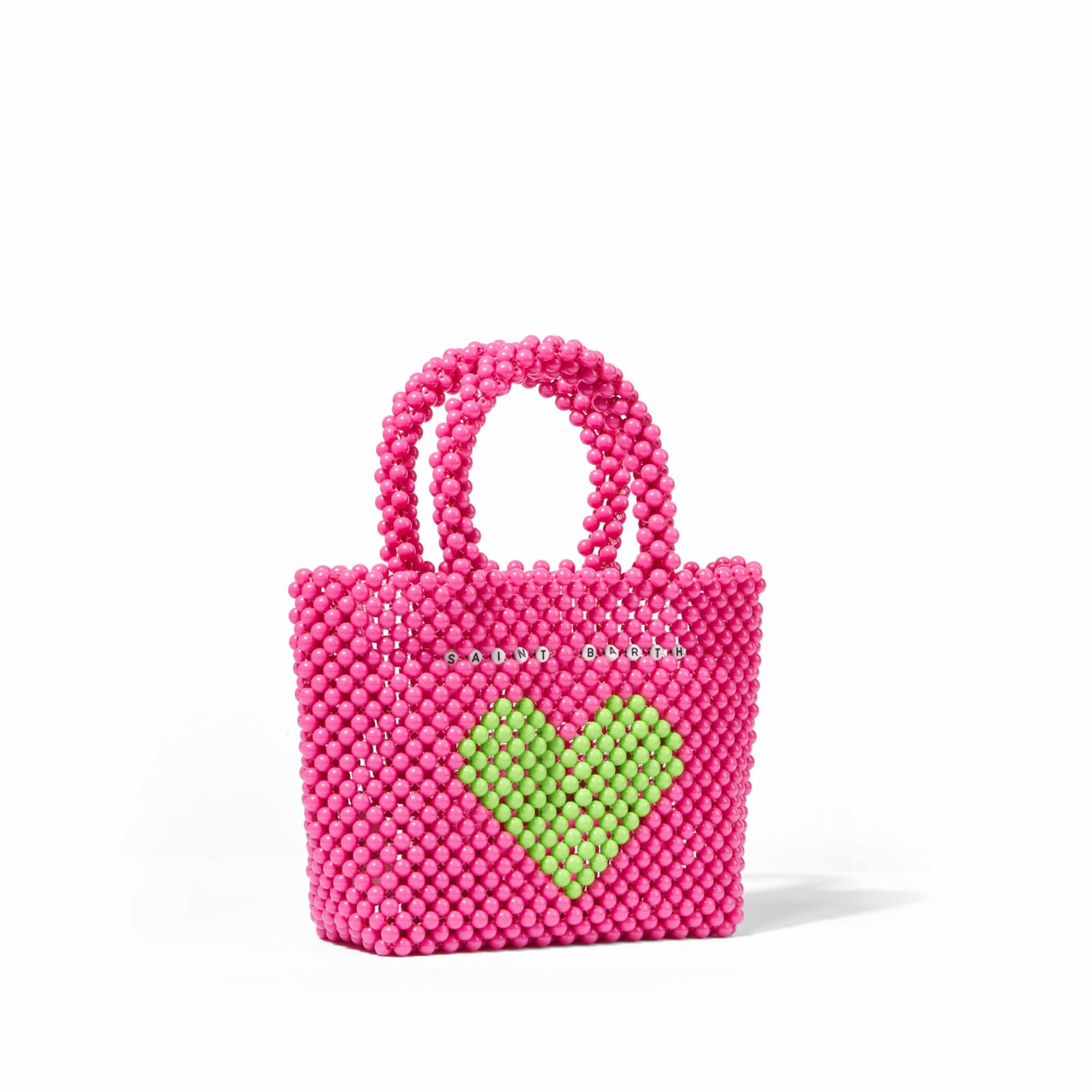 Shop Mc2 Saint Barth Beaded Pink Handbag With Green Heart