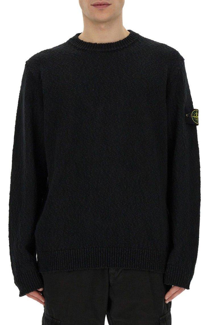 Shop Stone Island Logo Patch Crewneck Sweatshirt In Black