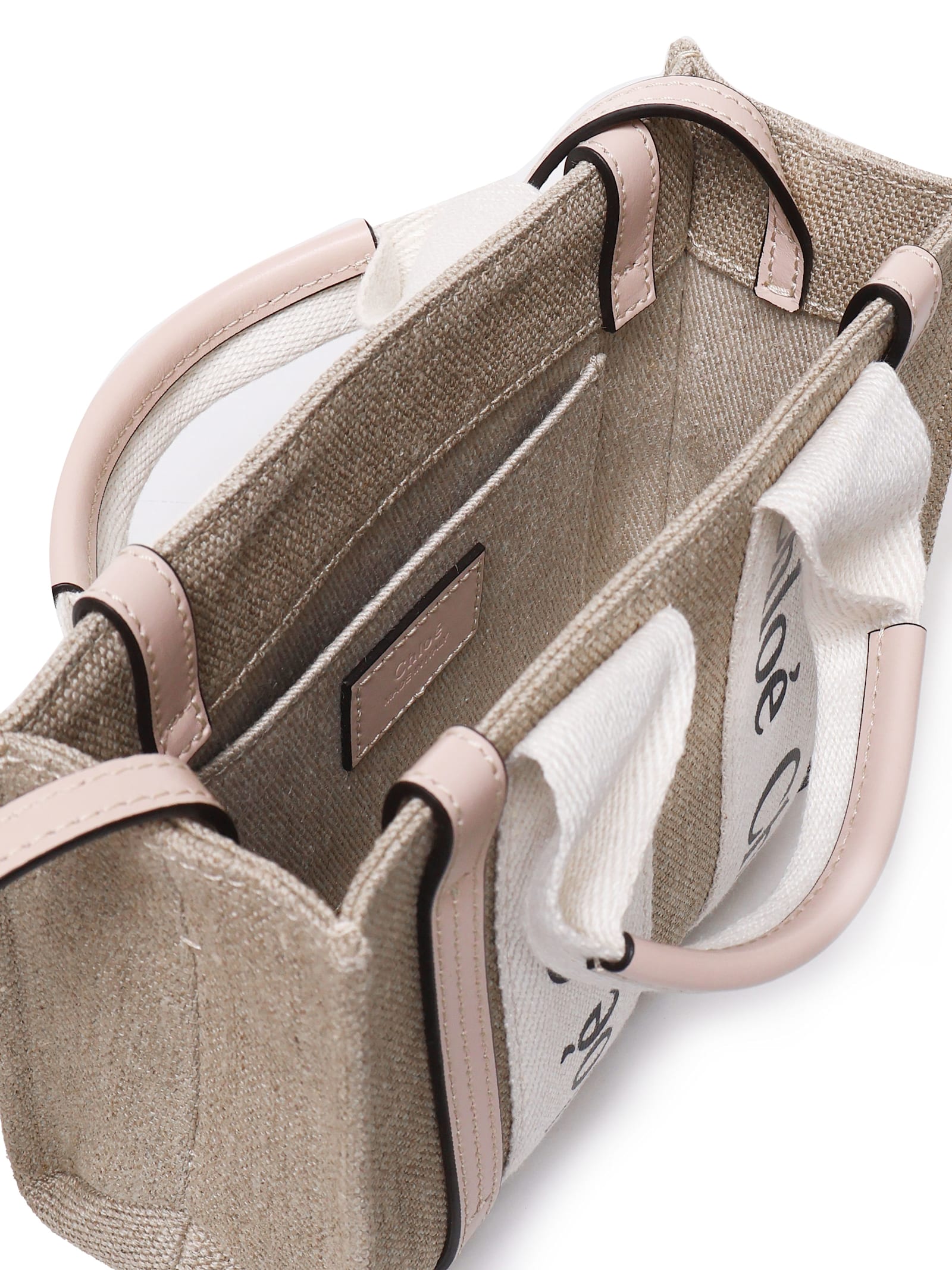 Shop Chloé Small Wooden Bag In Linen Canvas In Cement Pink