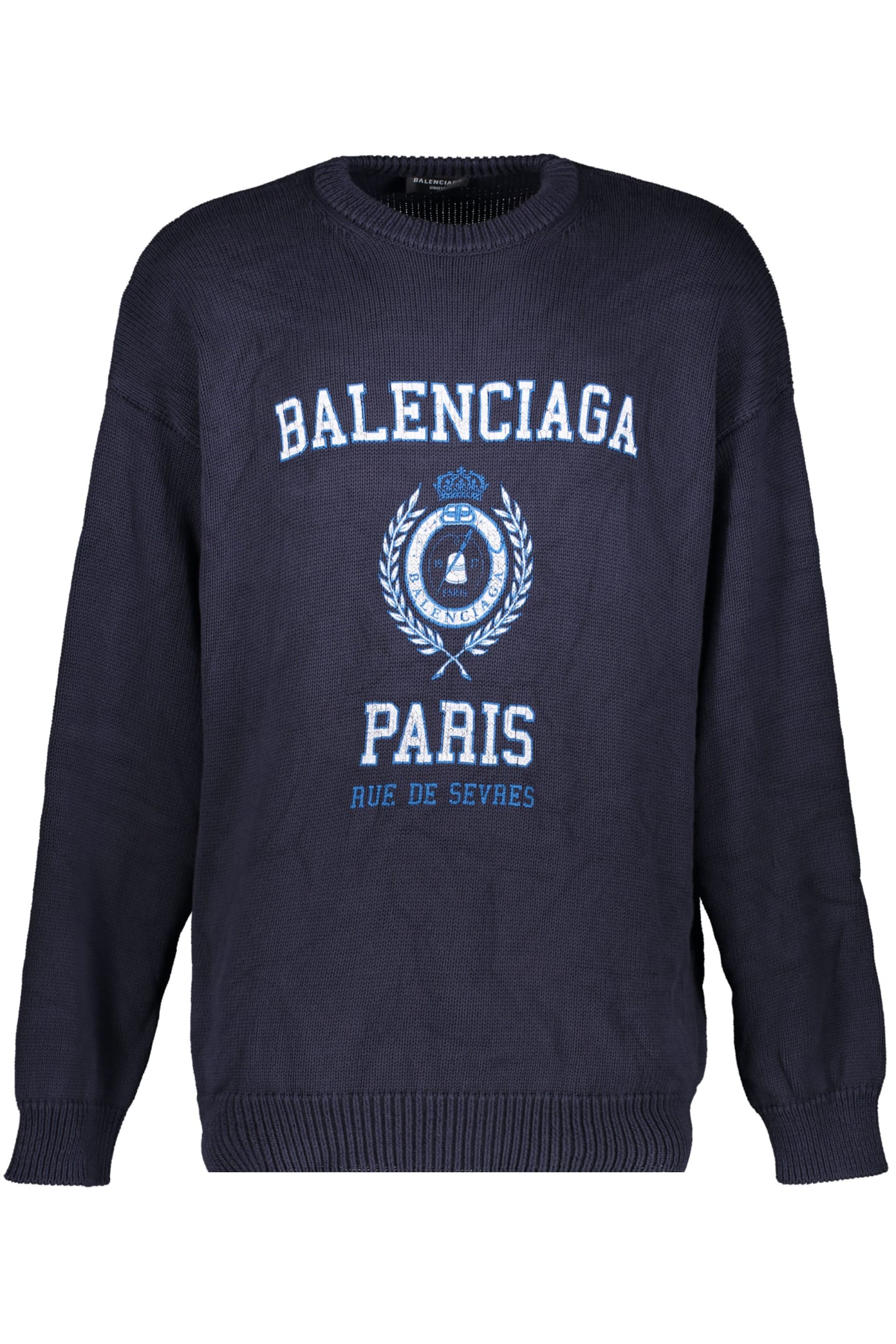 Shop Balenciaga Logo Crew-neck Sweater In Blue