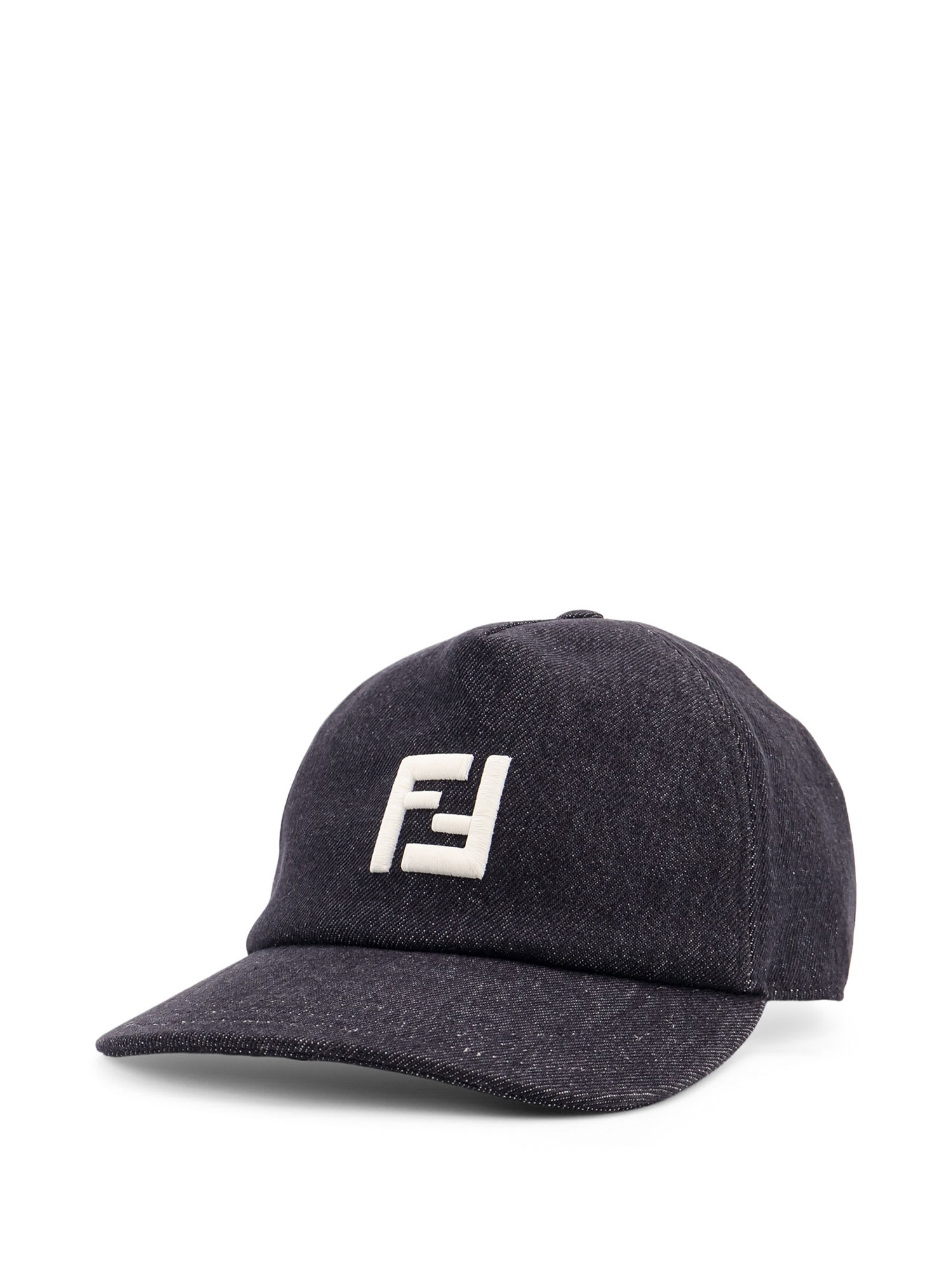 Fendi Men Denim Baseball Hat With Logo Embroidery In Black