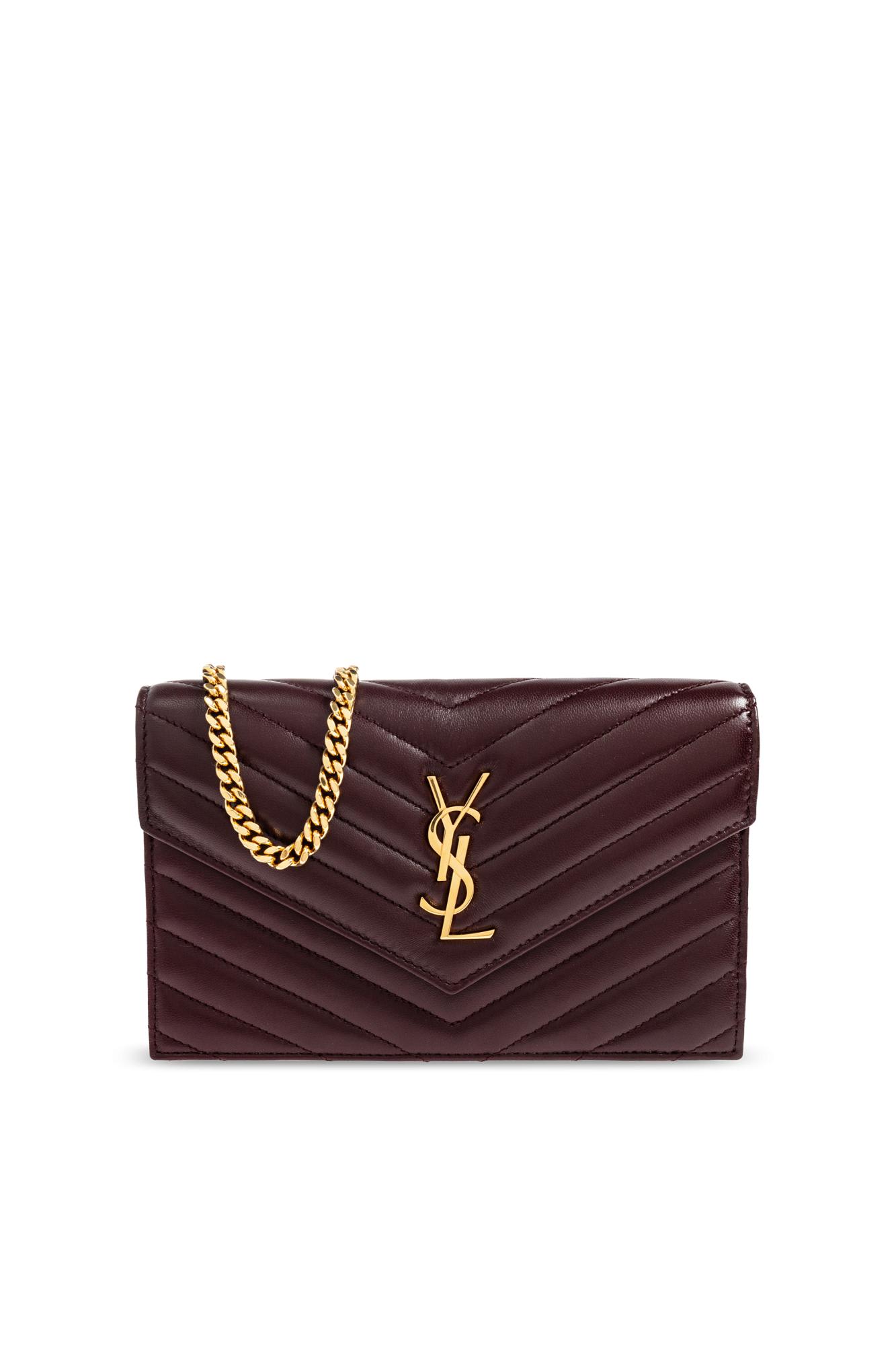 Saint Laurent Wallet With Shoulder Strap In Burgundy