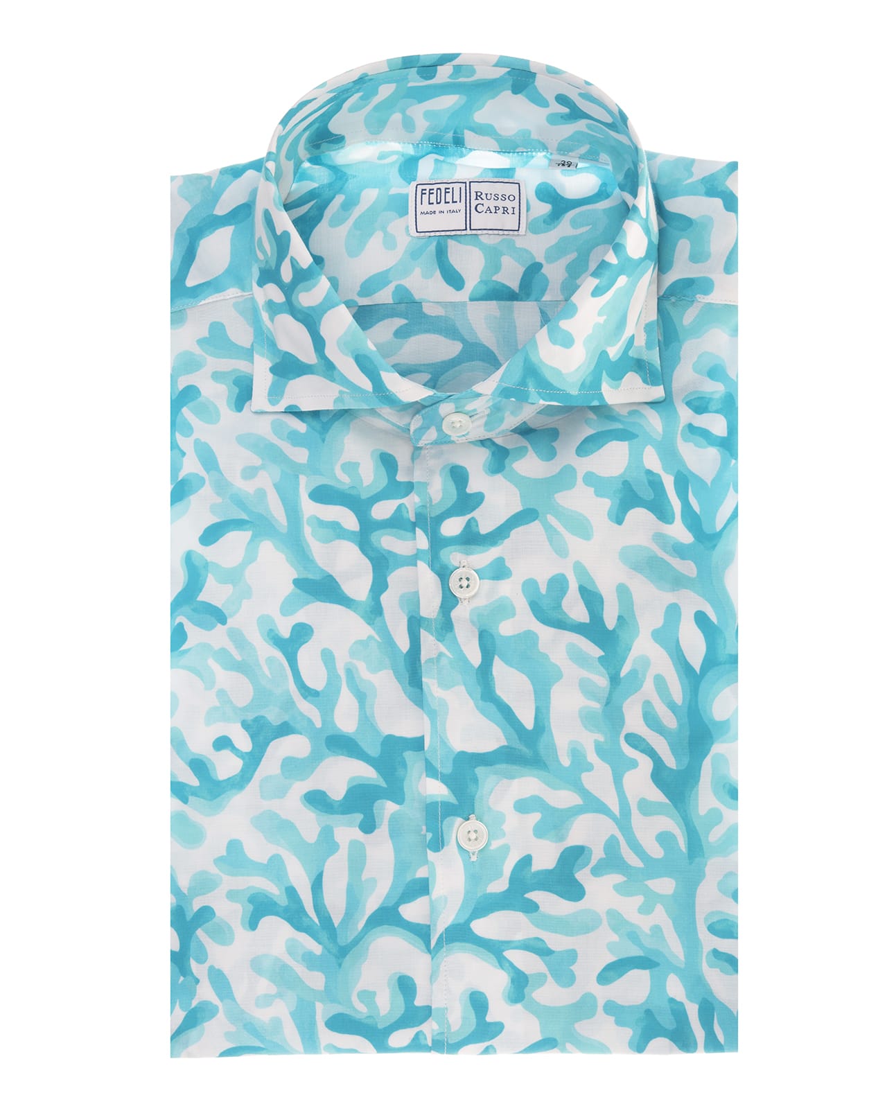 Fedeli Light Blue Shirt With Coral Print