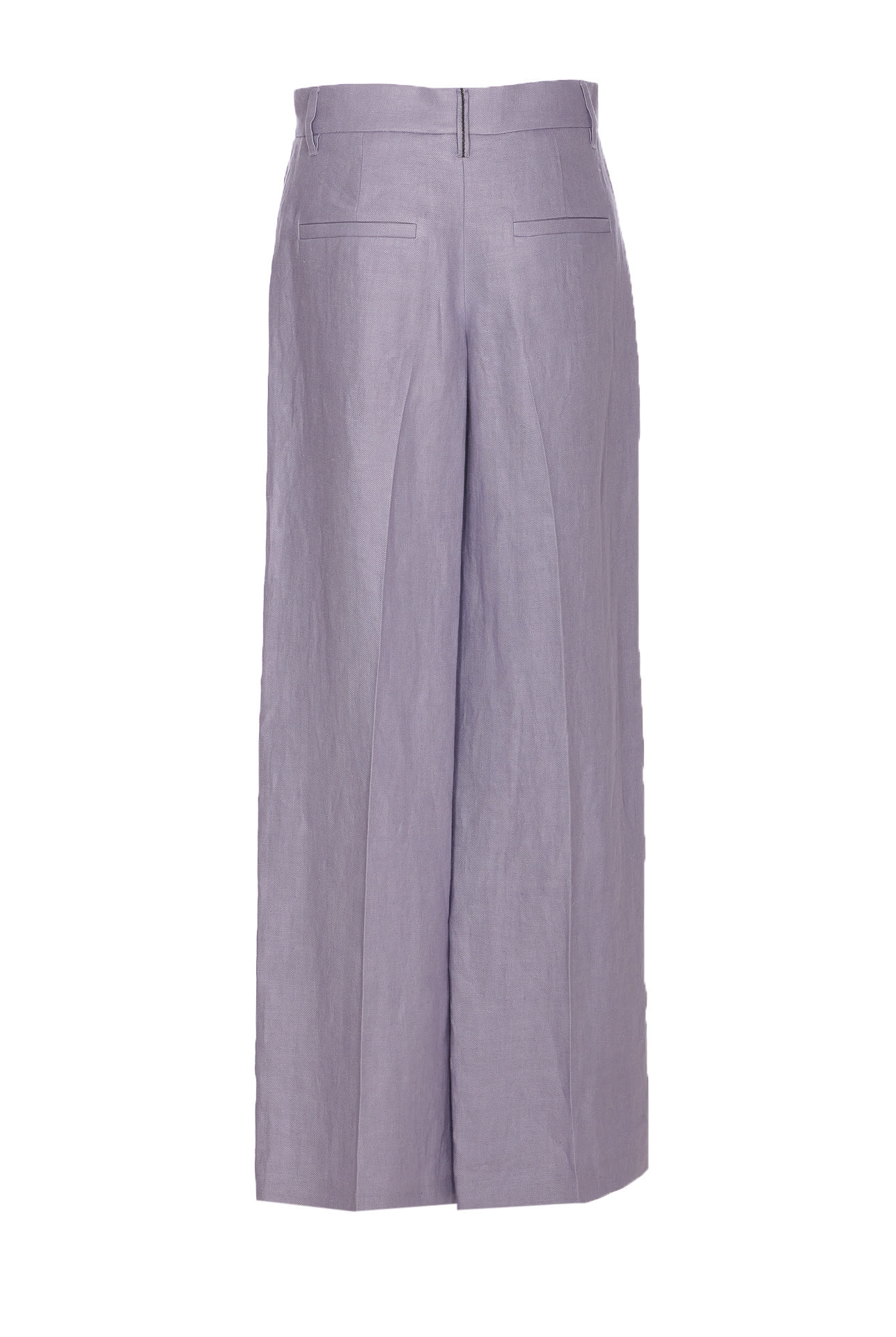 Brunello Cucinelli Violet Pants With Monil Detail On The Loop And Wide Leg In Cotton And Linen Blend Woman In Blue