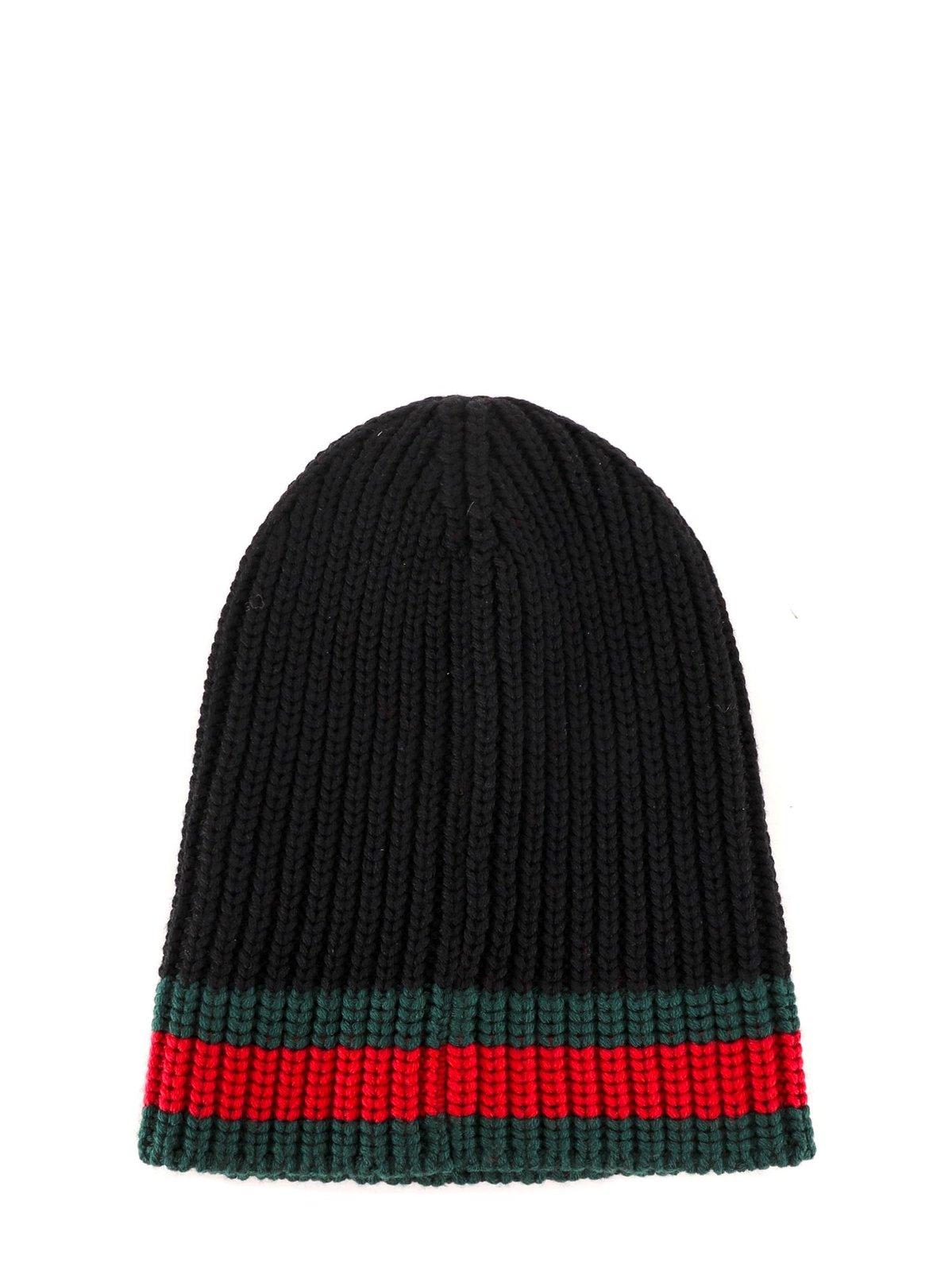 Shop Gucci Sylvie Web Ribbed Knit Beanie In Black
