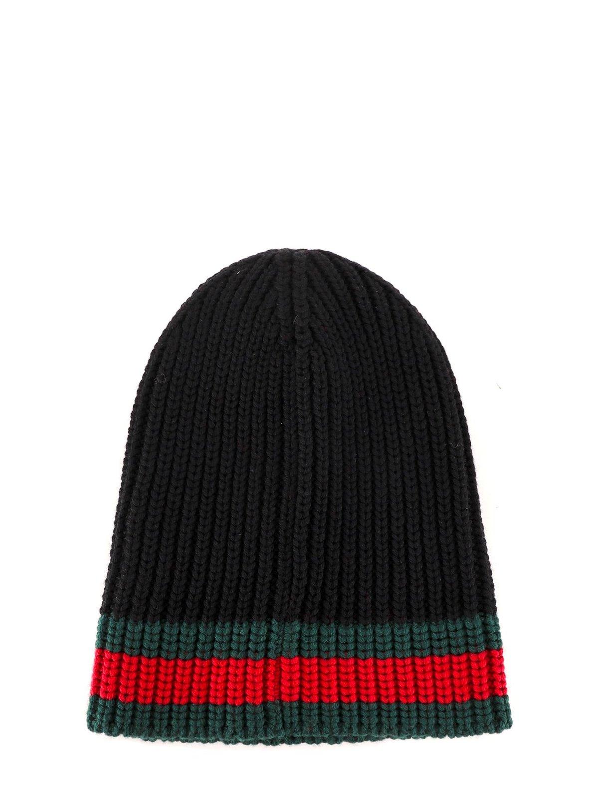 Gucci Sylvie Web Ribbed Knit Beanie In Black