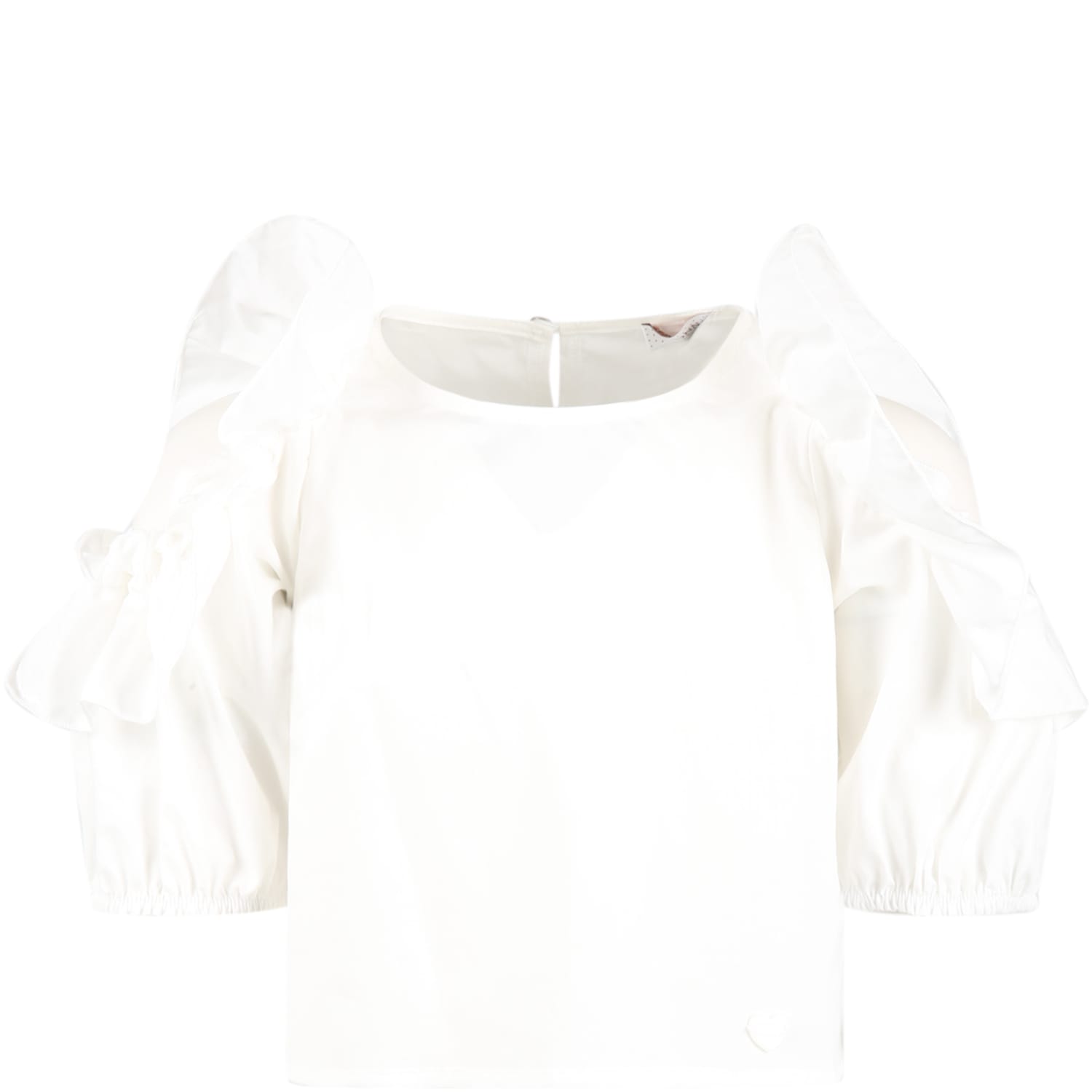 Monnalisa Kids' White T-shirt For Girl With Logo Patch