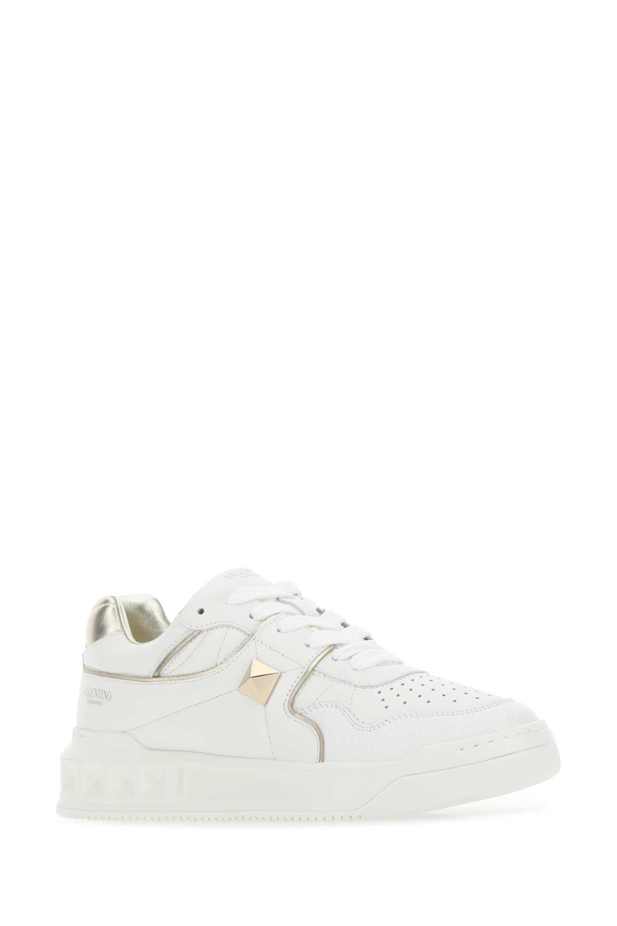 Shop Valentino White Nappa Leather One Stud Sneakers In Biancoplatinobiancoplatinobianco