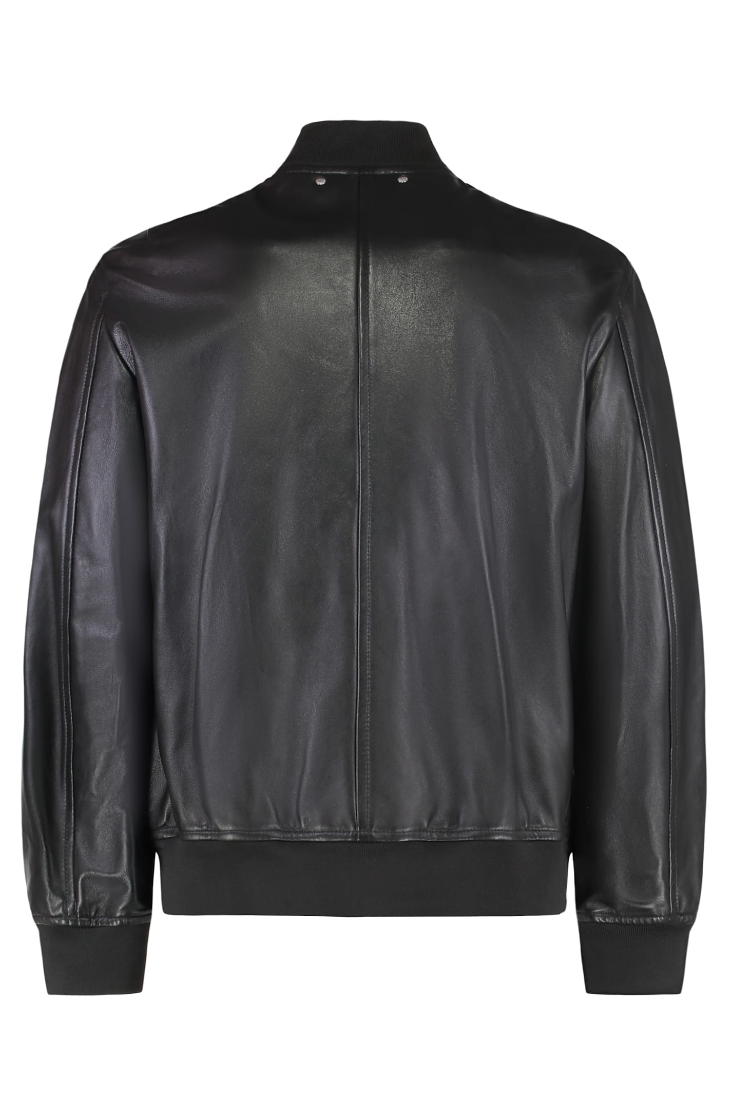 Paul Smith Bomber Style Leather Jacket With Ribbed Knit Edges In Black