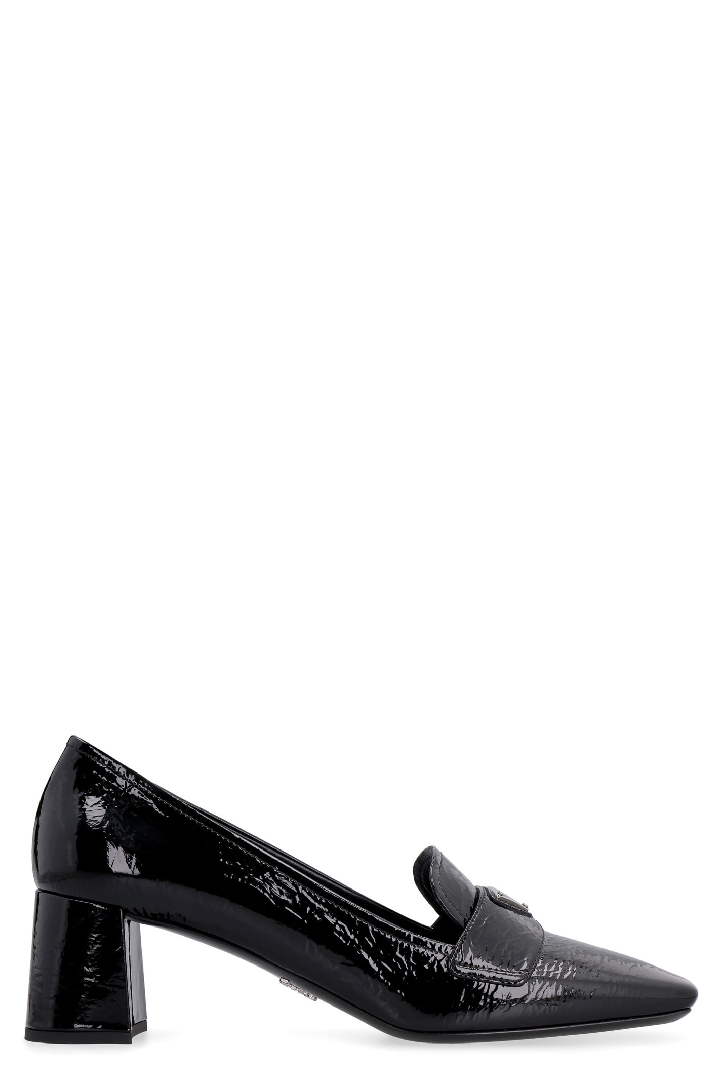 Click to view more detailed imagery on our partner's website Prada Patent Leather Heeled Loafers In Black