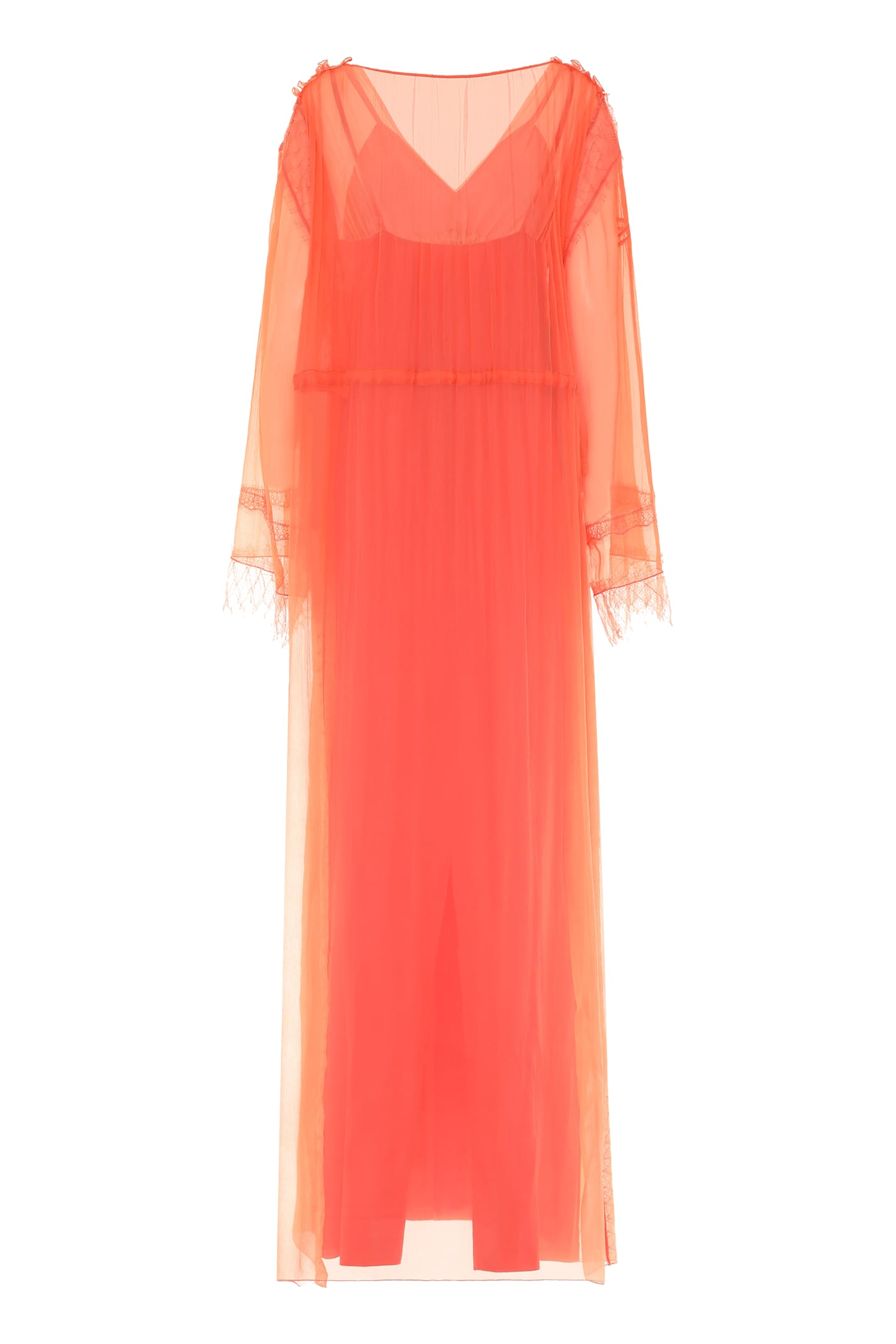 Alberta Ferretti Lace-trimmed V-neck Maxi Dress In Orange