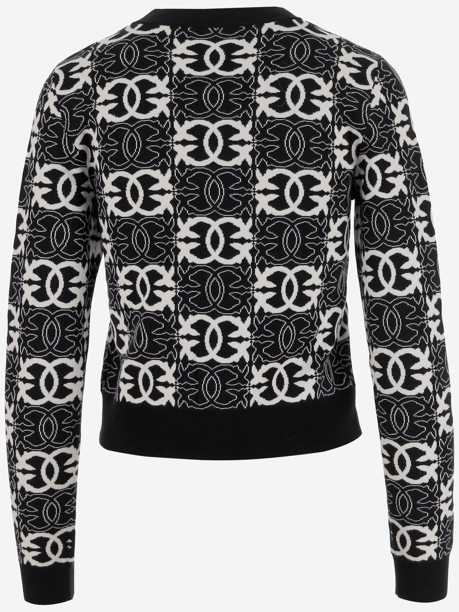 Pinko Jacquard Viscose Blend Crewneck Sweater In Black